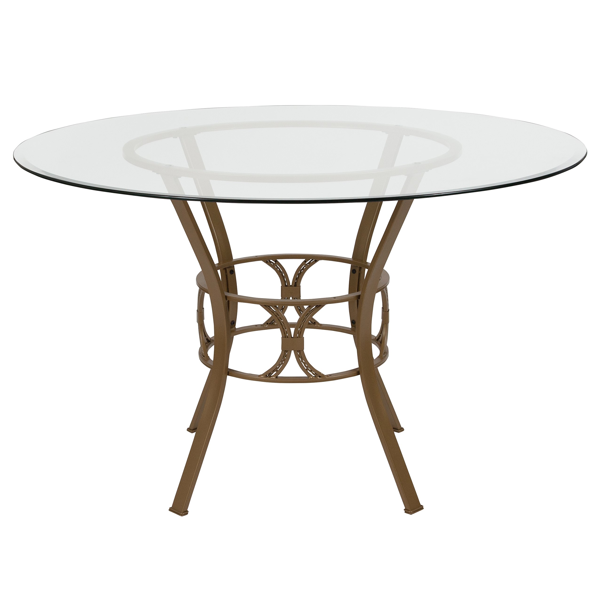 Flash Furniture Carlisle 48-inch Round Glass Dining Table with Metal Frame in Clear/Matte Gold - Modern Kitchen & Dining Room Decor for Small Spaces