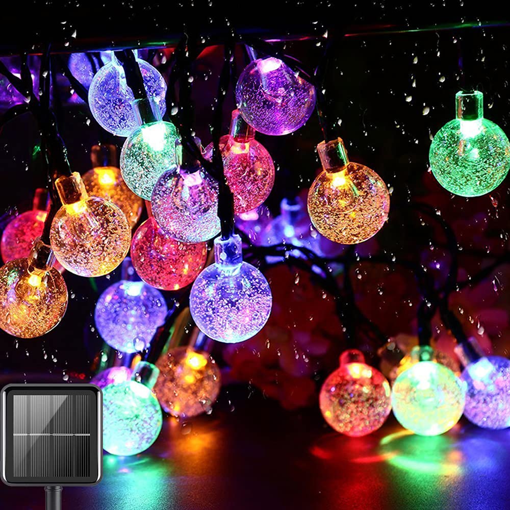 60 LED Solar String Lights 36 Feet - Waterproof Outdoor Crystal Globe Lights with 8 Lighting Modes | Solar Powered Patio Decor for Garden, Yard, Porch, Wedding, Party & Festival | Multicolor & Energy Efficient