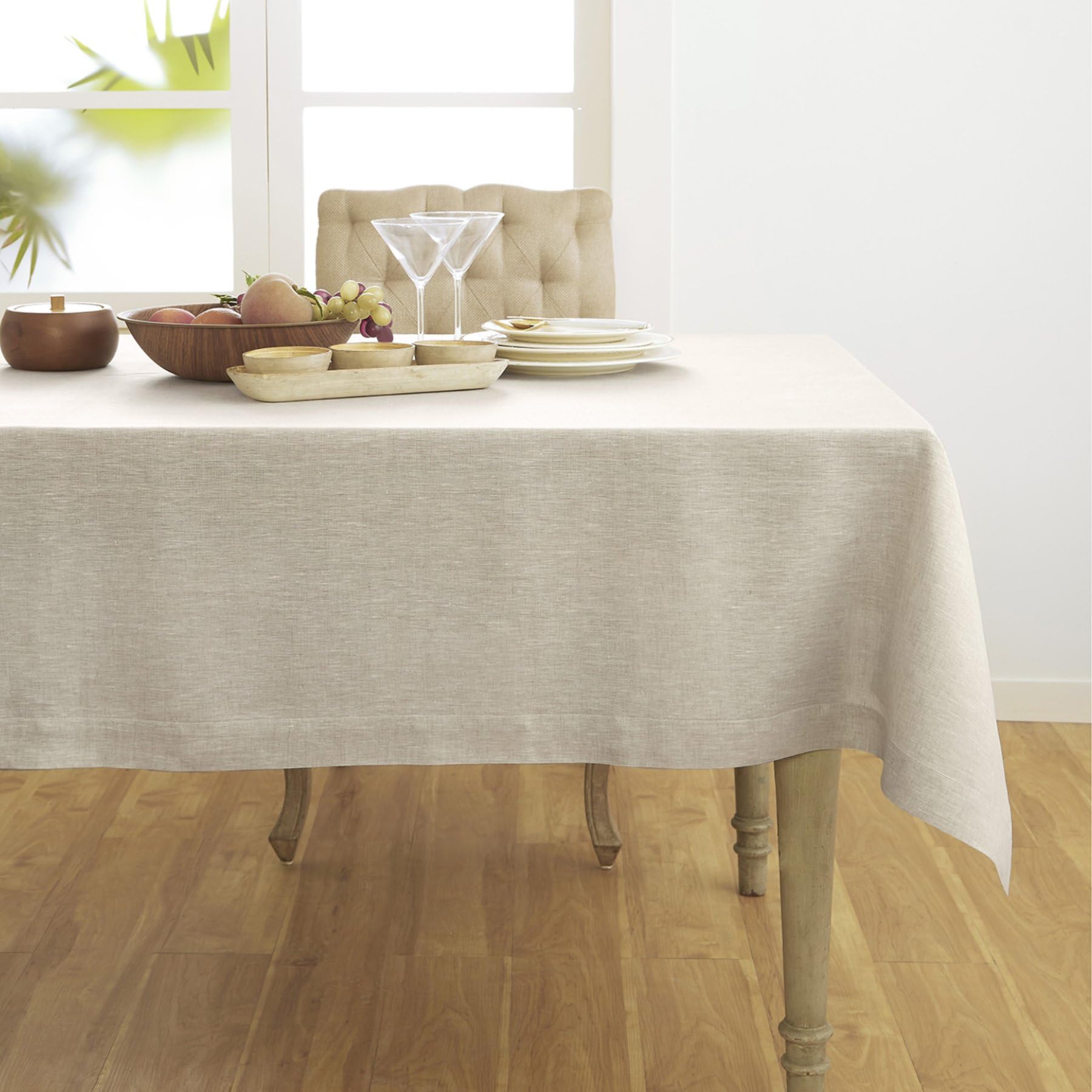 Solino Home 100% Pure Linen Tablecloth 54x72 Inch - Natural Lightweight Rectangular Table Cover for Dining Room Decor - Machine Washable Kitchen & Party Tablecloth for Spring, Easter, Mother's Day, Wedding & Holiday Celebrations