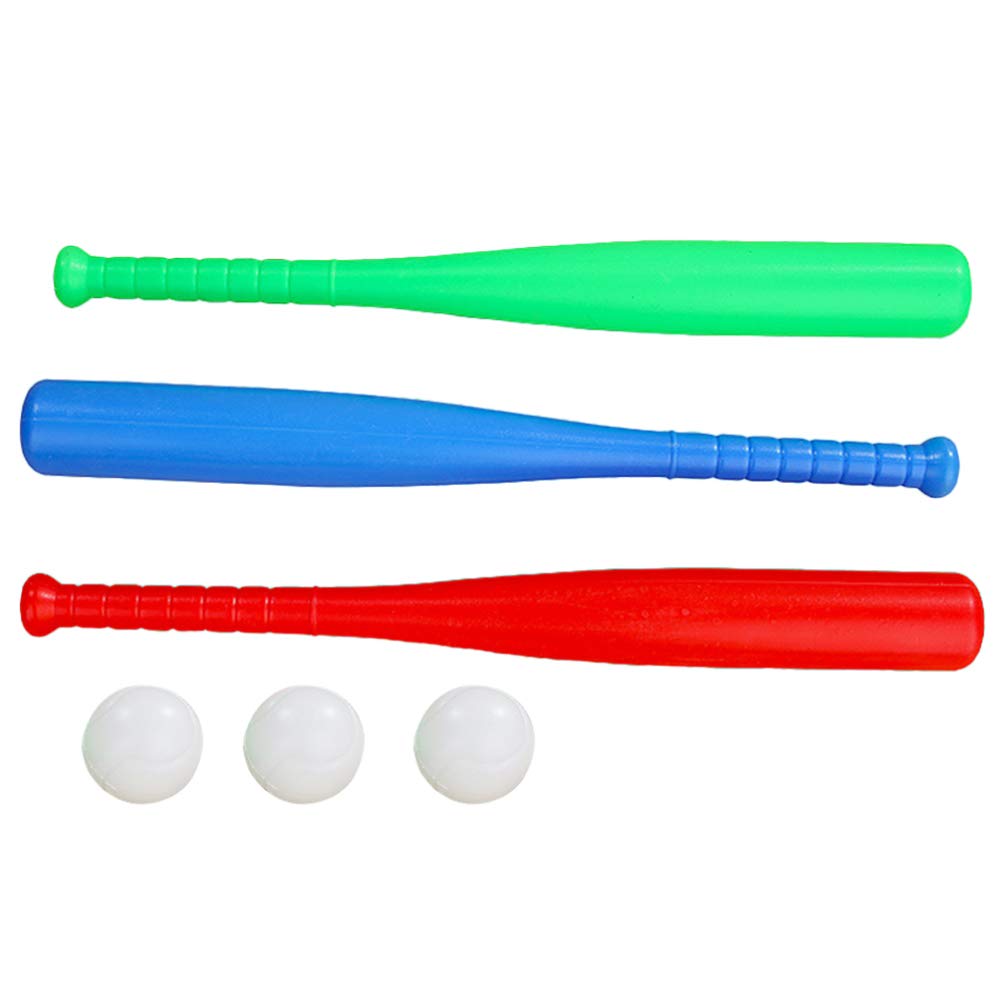Kids Plastic Baseball Set - 3 Bats & 3 Baseballs for Children's Outdoor Sports & Backyard Games | Durable Youth Baseball Equipment for Backyard Practice, Birthday Gifts & Family Fun (Random Colors)