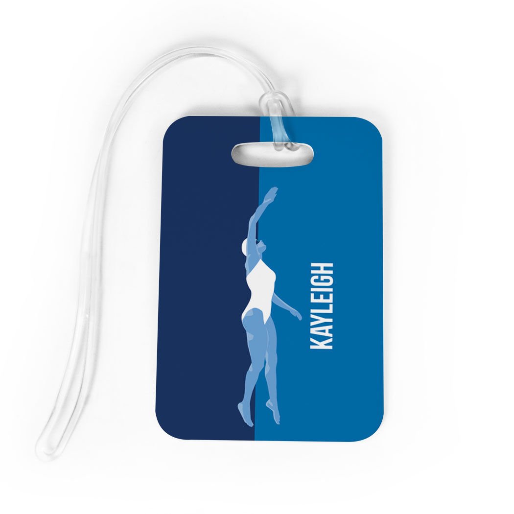 Personalized Swimmer Girl Swimming Luggage Tag - Medium Size Waterproof Bag Tag for Swim Meets, Travel & Pool Accessories - No Personalization on Back