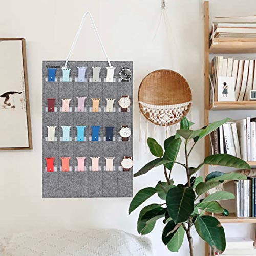 PACMAXI Expandable Watch Band Hanging Storage Organizer - Holds 24 Watches, Fits Most Watch Band Sizes - Grey Watch Display Roll for Watch Straps & Accessories - Perfect for Home, Retail Store & Travel Watch Organization