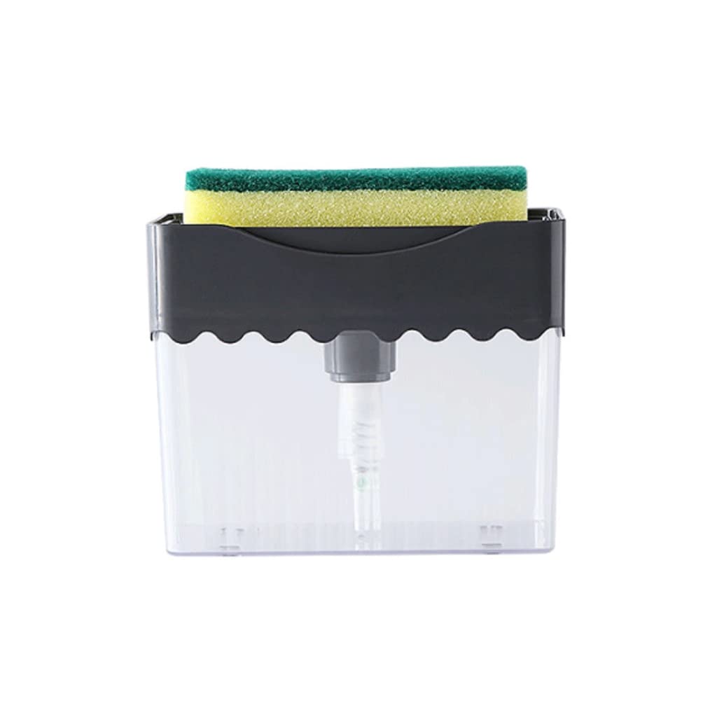 Refillable ABS Press-Type Soap Dispenser with Sponge Holder - 2-in-1 Kitchen Soap Pump for Dishwashing & Sink Area (Black) | Perfect for Kitchen Countertops, Sinks, and Dishwashing Stations