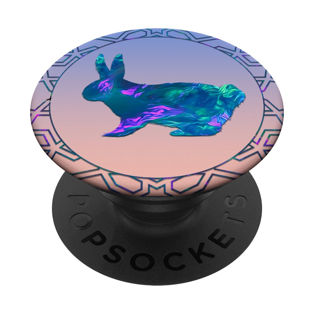 Cyan Blue Violet Rabbit Phone Grip - Animal Lover Geometric PopSocket Adhesive PopGrip for Secure Phone Handling and Stylish Accessories