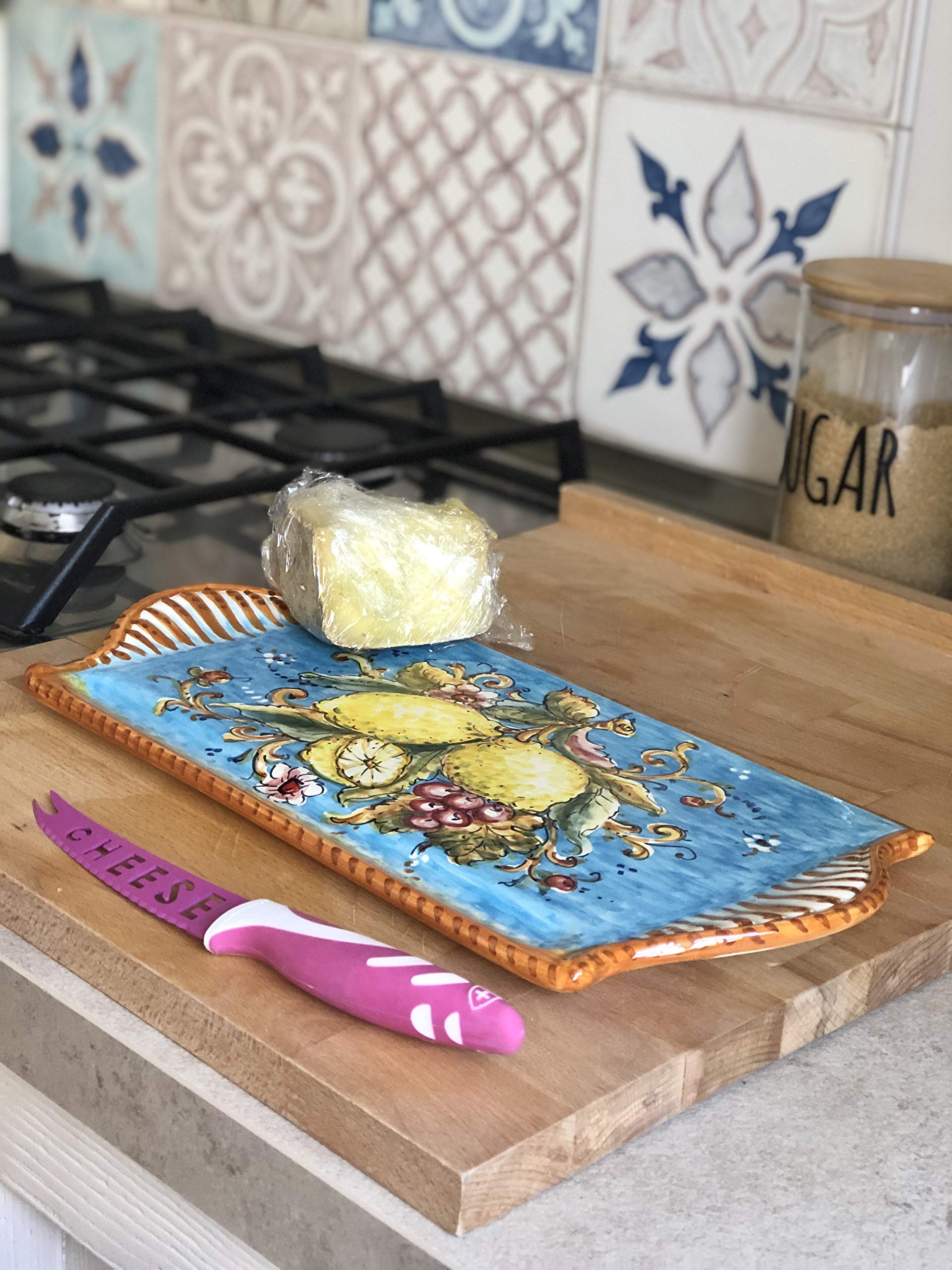 Hand-Painted Italian Ceramic Cheese Tray Plate - Amalfi Lemon Pattern Appetizer Dish | Authentic Tuscan Pottery from Florence, Italy | Perfect for Charcuterie, Entertaining & Home Decor