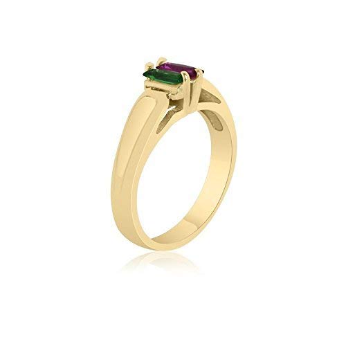 10K Yellow Gold Rectangle Birthstone Ring for Women - 2 Stone Family Ring, Mother Daughter Gift, Anniversary Jewelry - Perfect for Special Occasions & Everyday Wear