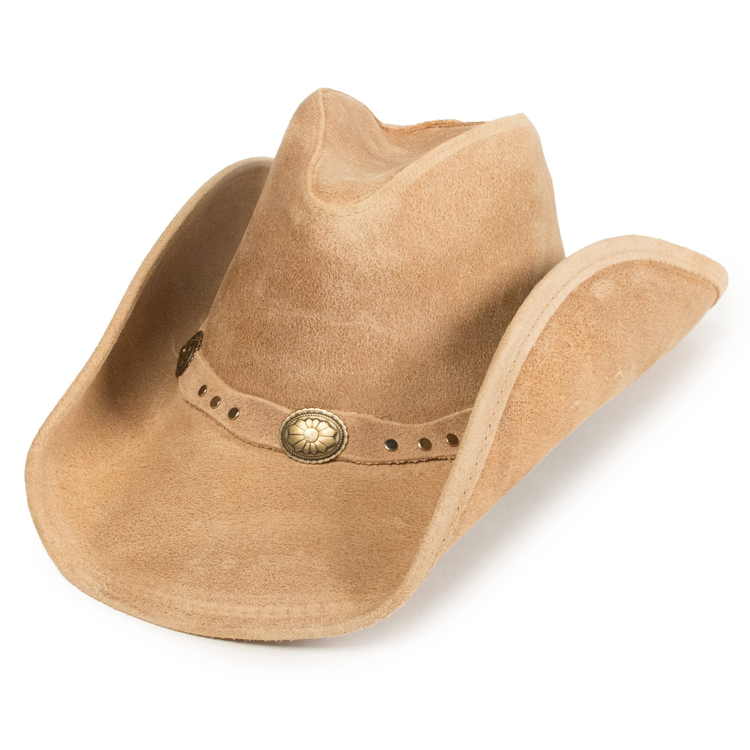 Minnetonka Silverton Dude Hat - Genuine Leather Cowboy Hat with Metal Conchos | Handcrafted Western Style Hat for Men | Perfect for Rodeo, Country Music Festivals & Outdoor Adventures