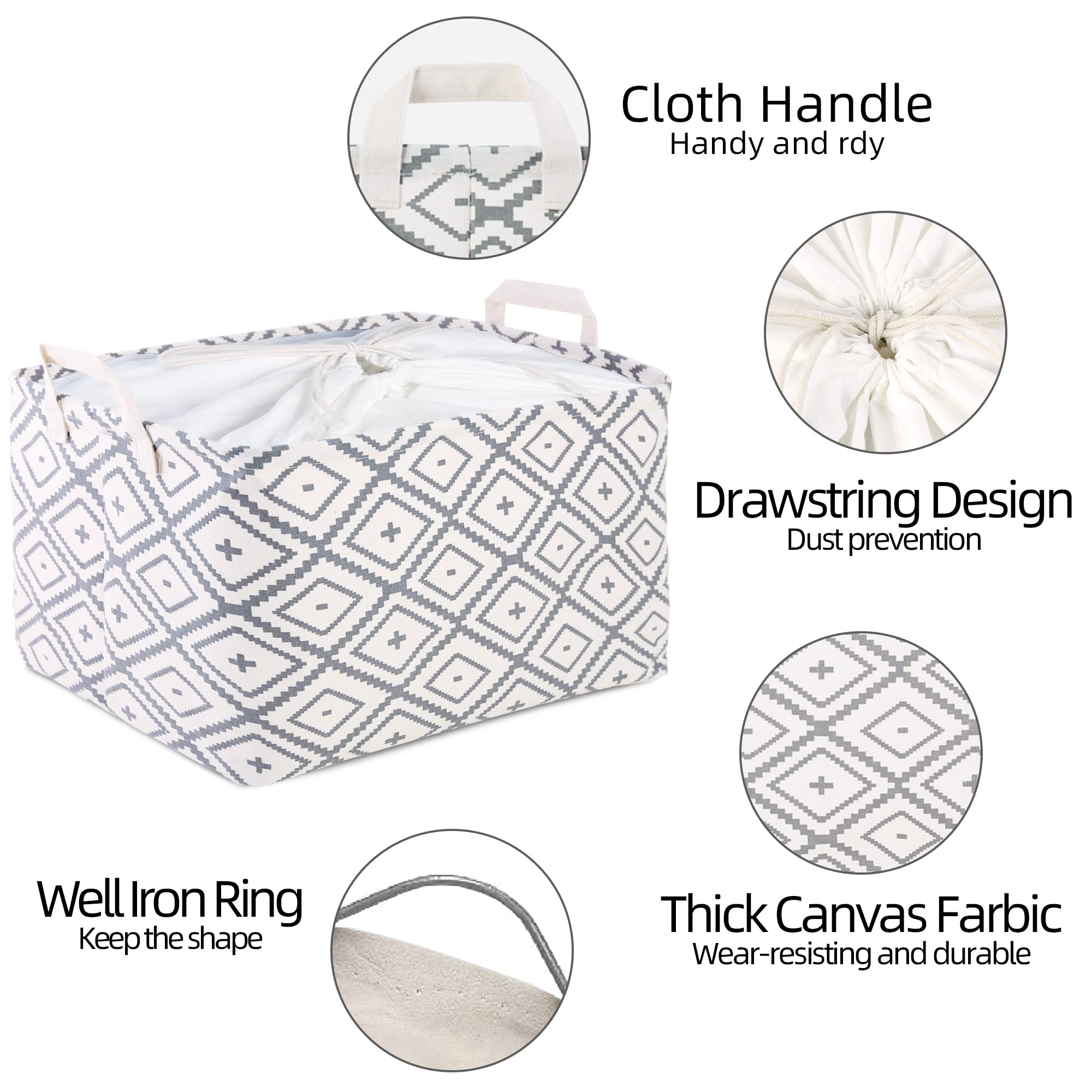 Foldable Storage Baskets with Drawstring & Handles - Waterproof Dustproof Toy Organizer for Bathroom, Bedroom, Nursery & Playroom - Perfect for Kids Toys, Laundry & Home Organization