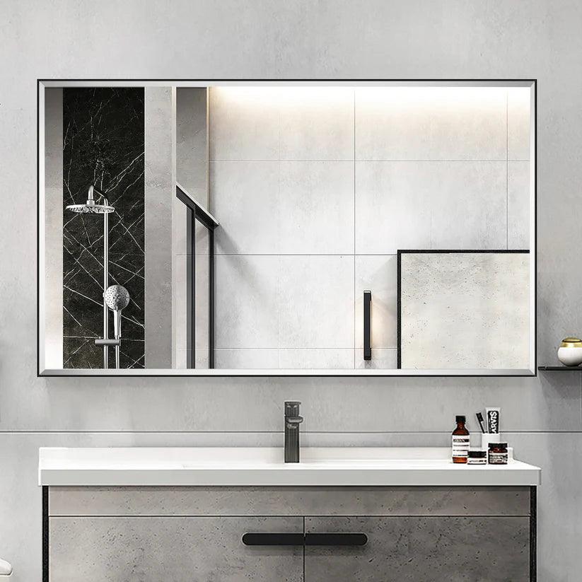 Modern Black Aluminum Framed Beveled Wall Mirror - Sleek Home Decor for Living Room, Bedroom & Entryway - Shatter-Resistant Glass with Stylish Reflections