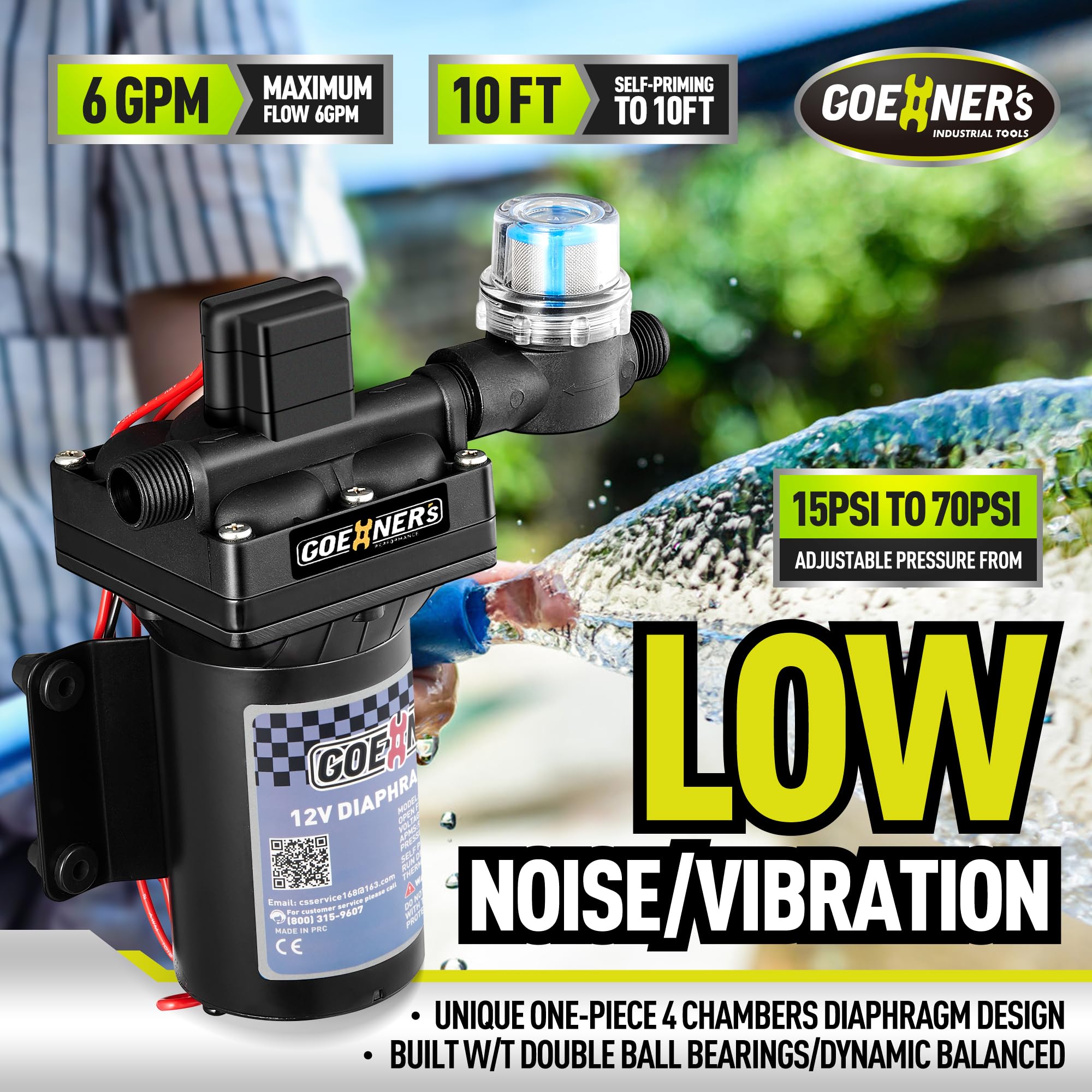Upgraded 12V DC RV Fresh Water Pump - 6GPM 70PSI Self-Priming Diaphragm Pump with Pressure Switch & Strainer for RV, Marine, Yacht, Caravan | Perfect for Off-Grid Living, Boating & Camping Water Systems
