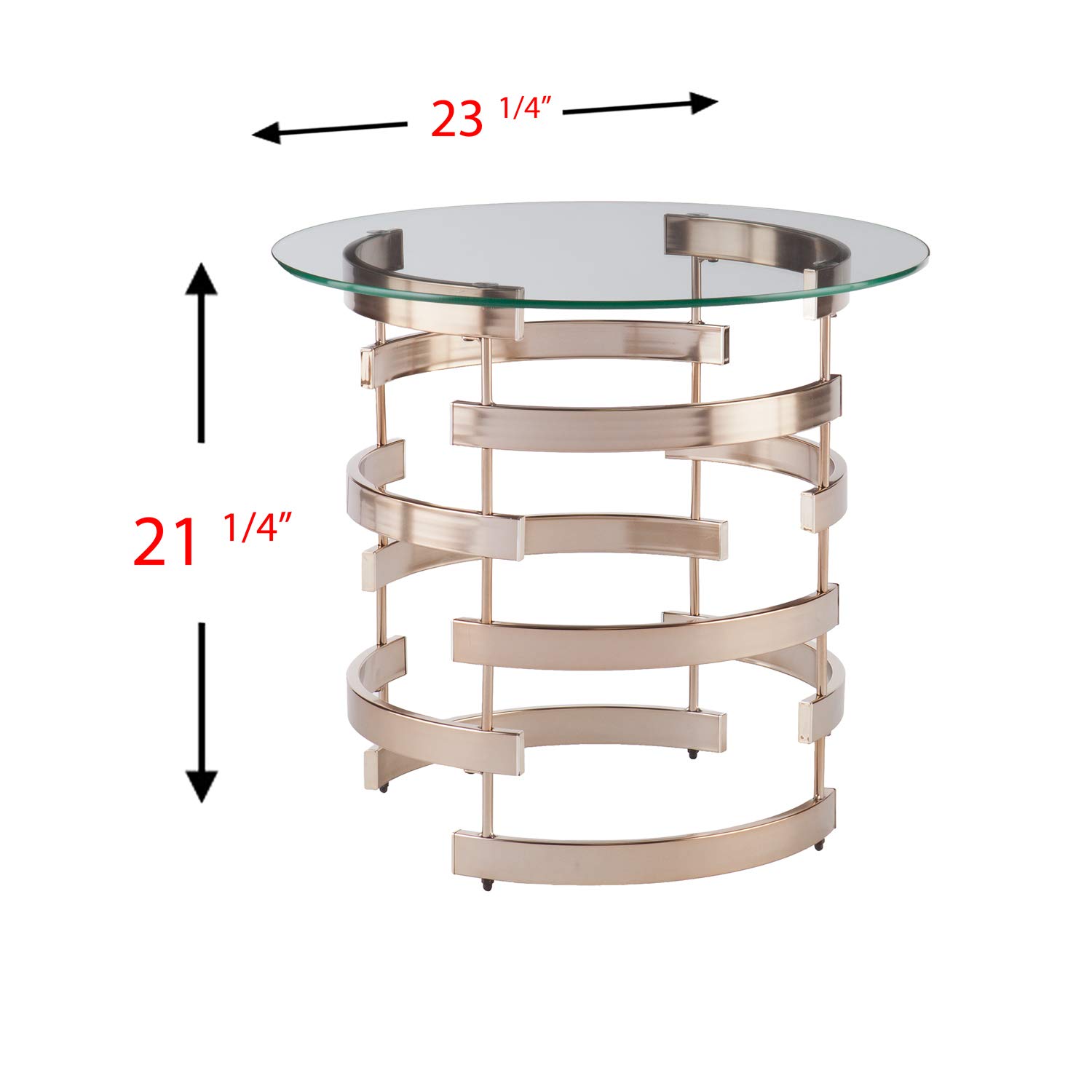 SEI Furniture Belmar Contemporary Round Glass Top End Table - Champagne Gold Finish - Modern Living Room & Bedroom Accent Table for Small Spaces