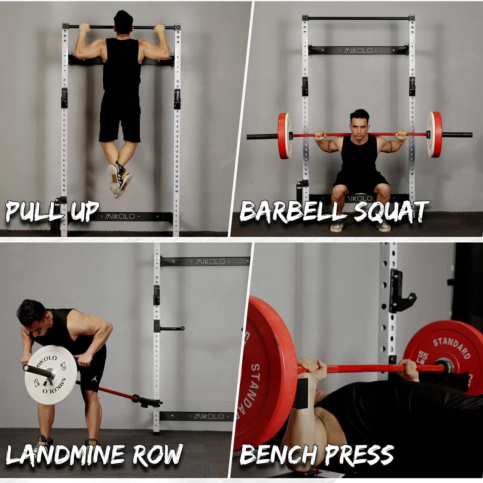 Mikolo Wall Mounted Squat Rack - Foldable Power Cage with Lat Pulldown & Cable Crossover System, Heavy Duty Home Gym Equipment for Strength Training & CrossFit Workouts (Space Saving Design for Small Home Gyms)