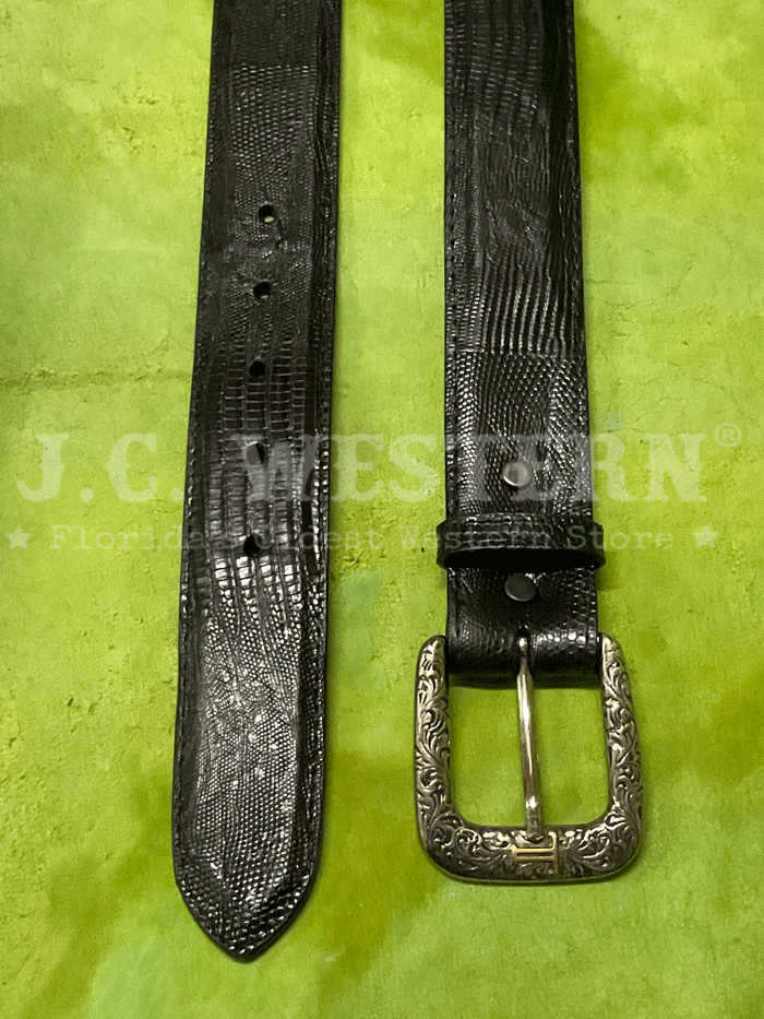 Lucchese W8011 Men's Classic Lizard Western Belt - Genuine Leather Dress Belt for Cowboy Boots & Western Wear - Black