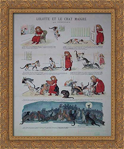 Theophile Steinlen Lolotte and Skinny Cat 20x24 Inch Gold Ornate Wood Framed Canvas Art - Perfect for Living Room, Bedroom, or Office Wall Decor
