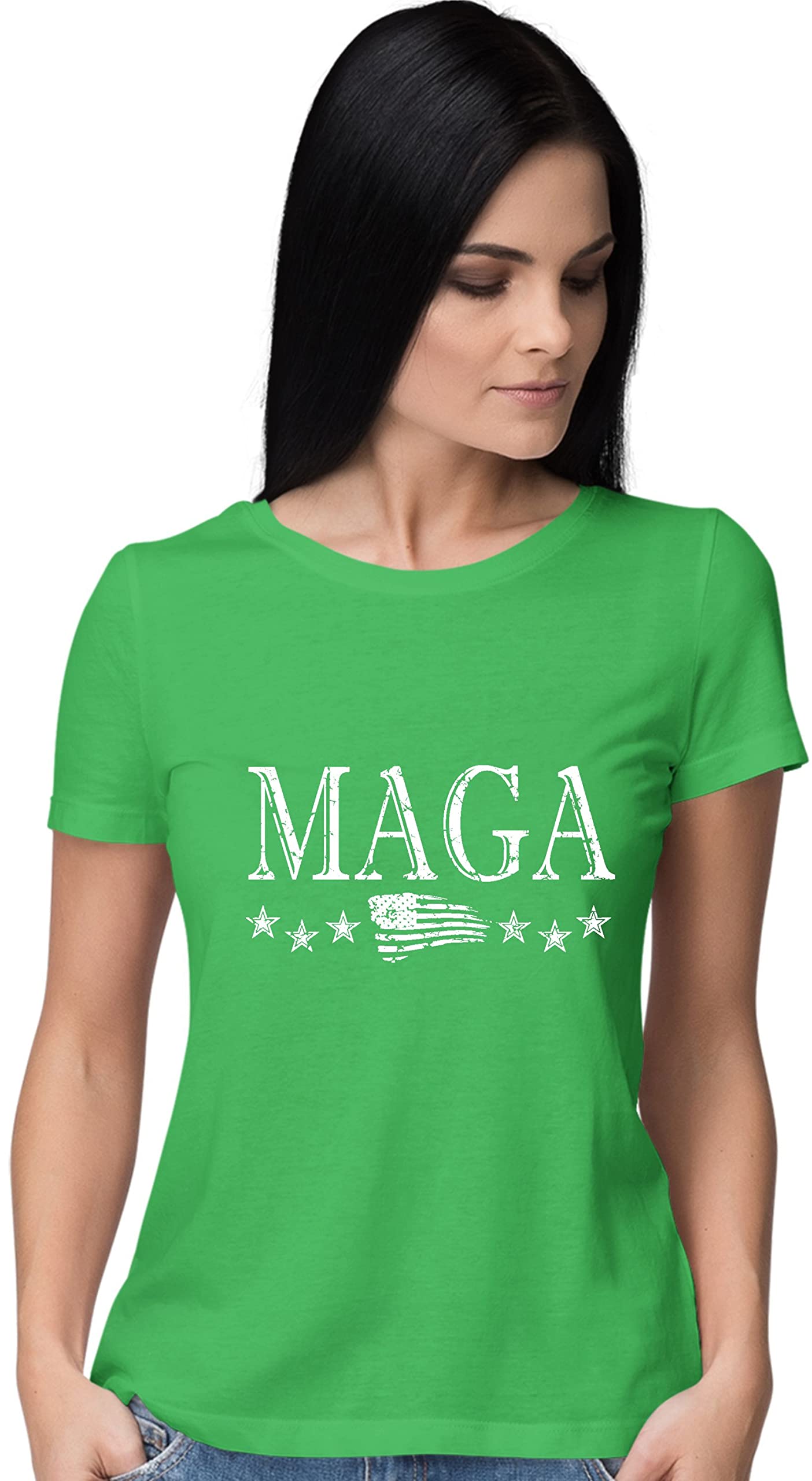 Women's MAGA America First Patriotic T-Shirt - Red White & Blue Political Tee for Trump Supporters | Perfect for Rallies, Voting & 4th of July Celebrations