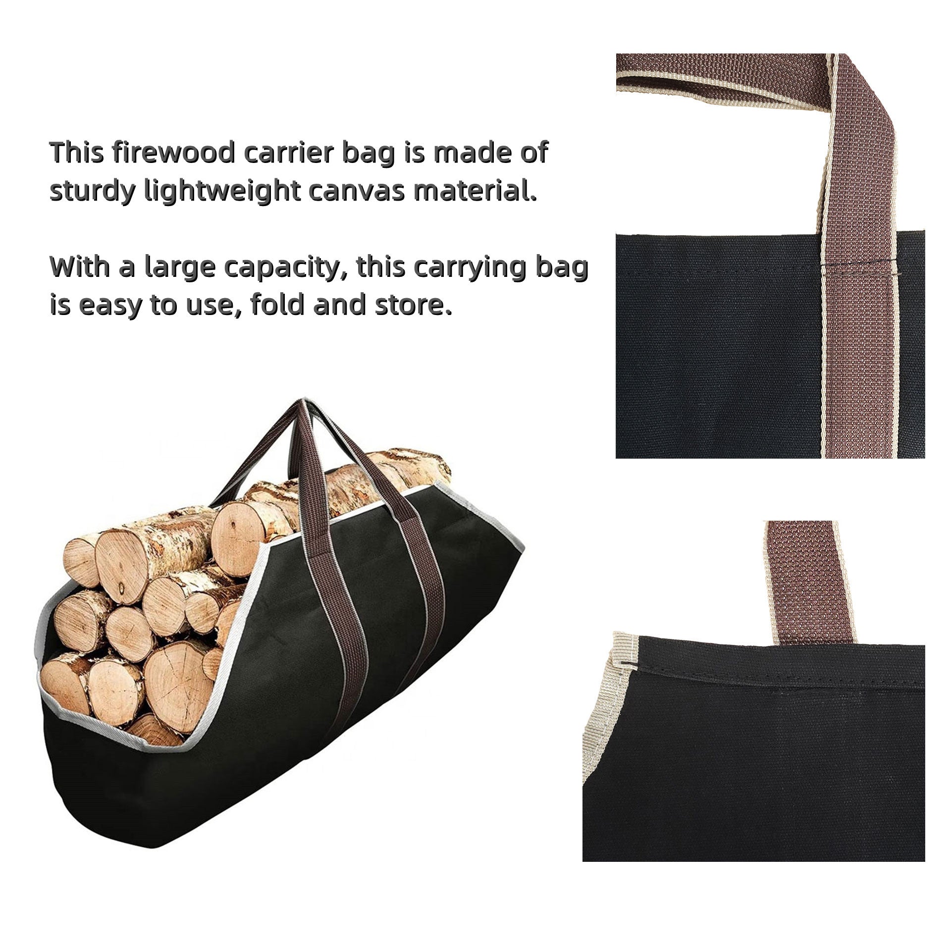 Voda Firewood Carrier Bag - Heavy Duty Log Holder with Handles for Camping, Fireplace & Outdoor Use