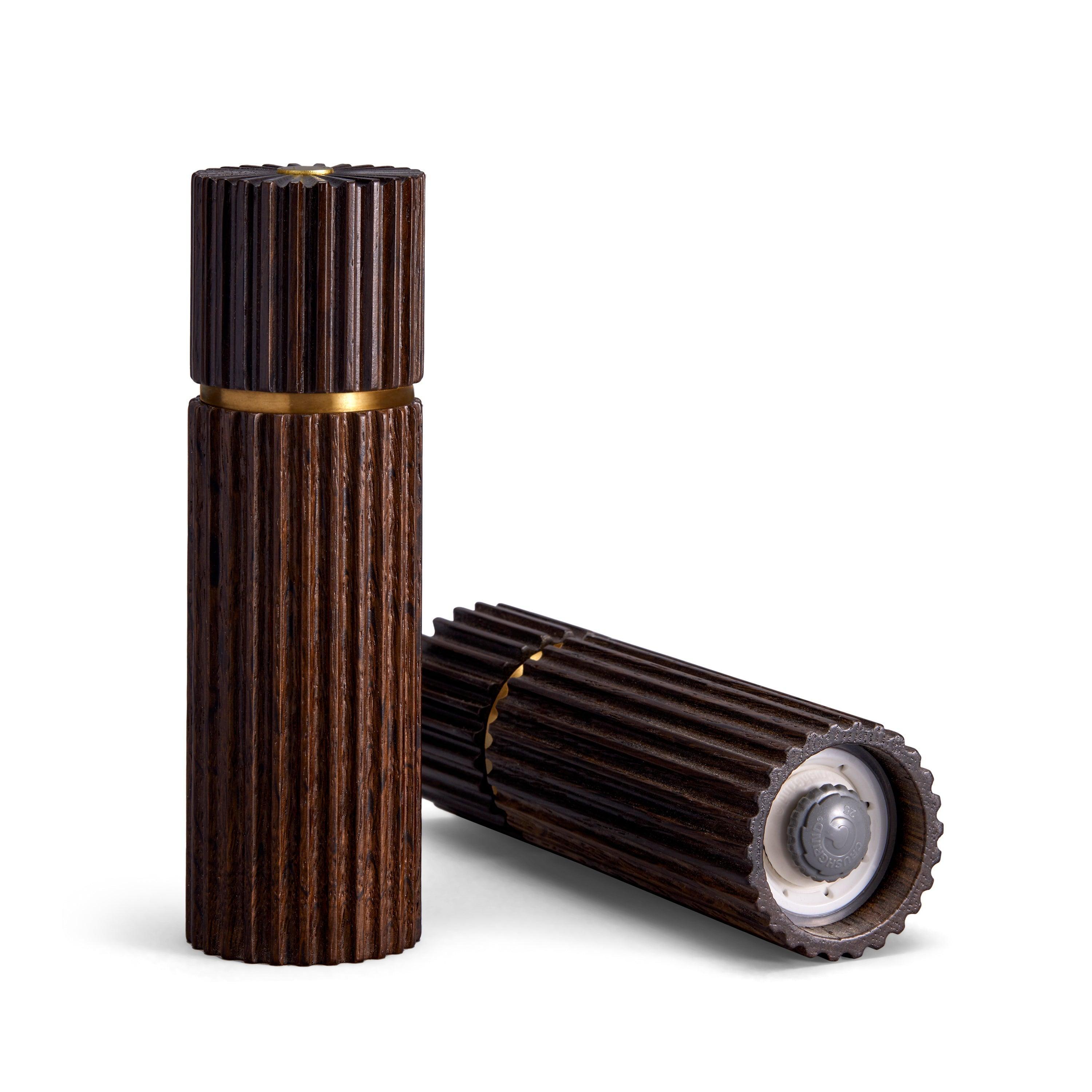 Premium Ionic Salt and Pepper Grinder Set - Smoked Oak Wood (2-Piece) for Gourmet Cooking & Elegant Dining Table Decor