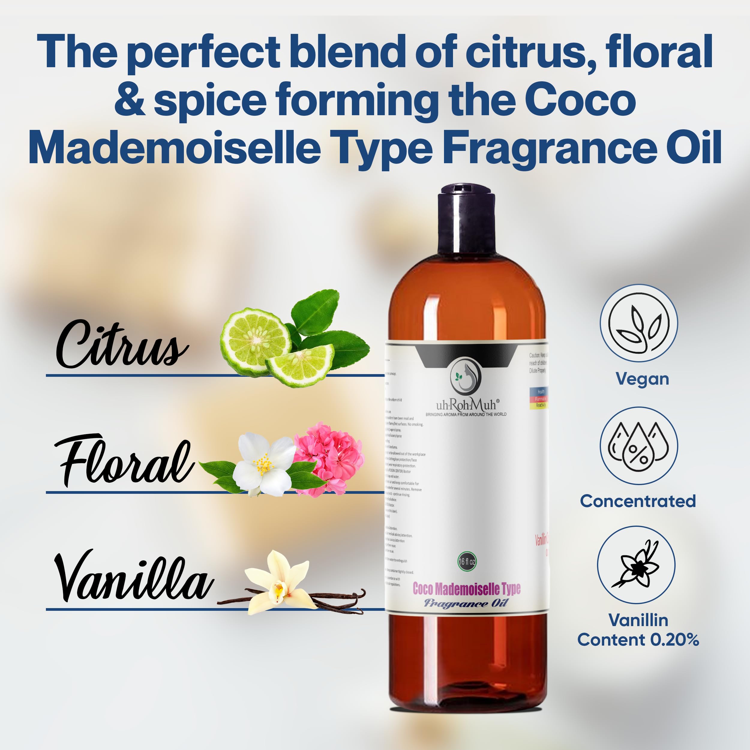 Premium Coco Mademoiselle Type Fragrance Oil 16 fl oz - Long Lasting Perfume Oil for Women - USA Made Luxury Scent - Perfect for Daily Wear, Date Nights & Special Occasions