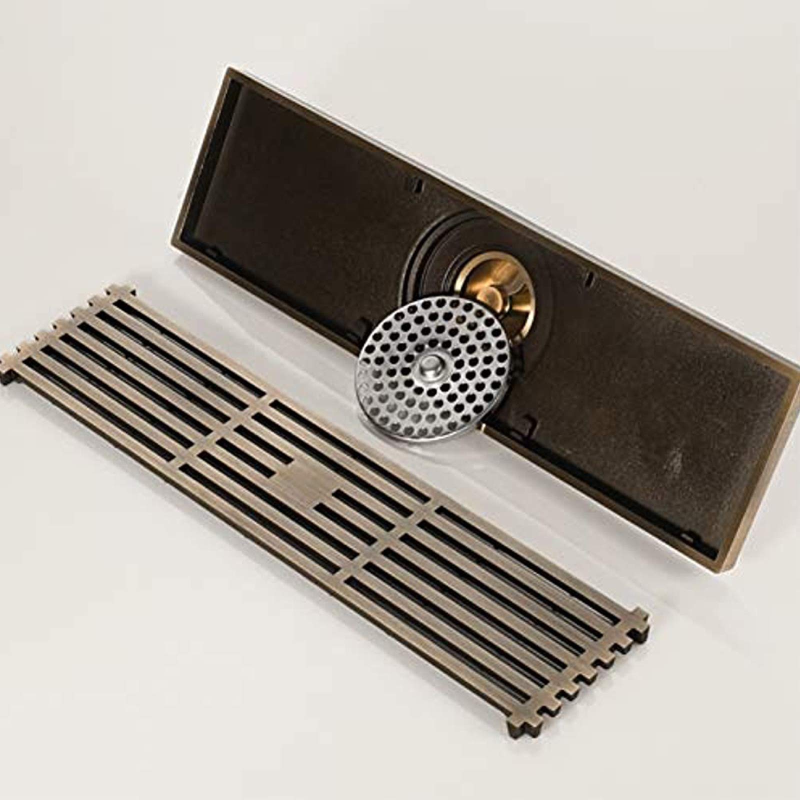 Premium Bronze Linear Shower Drain - 11.8 x 3.2 Inch Rectangle Brass Floor Drain with Removable Cover - Heavy Duty Bathroom Shower Waste Drain - Ideal for Modern Bathrooms, Wet Rooms & Luxury Showers