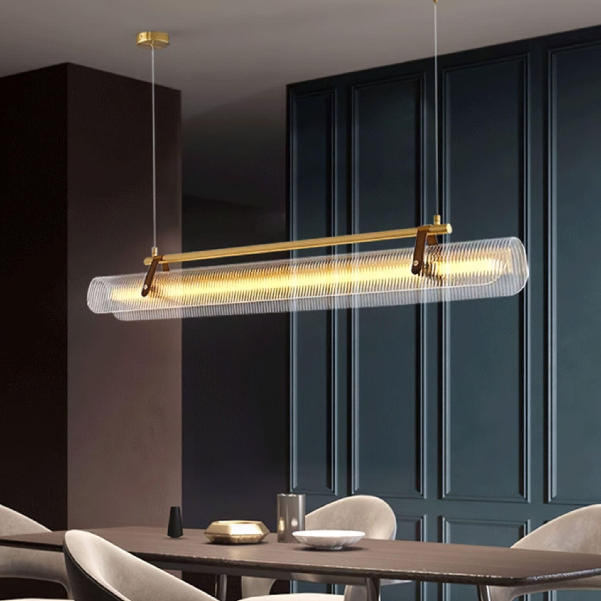 Modern Acrylic Linear Chandelier - Sleek Contemporary LED Pendant Light for Dining Room, Kitchen Island & Living Room Decor