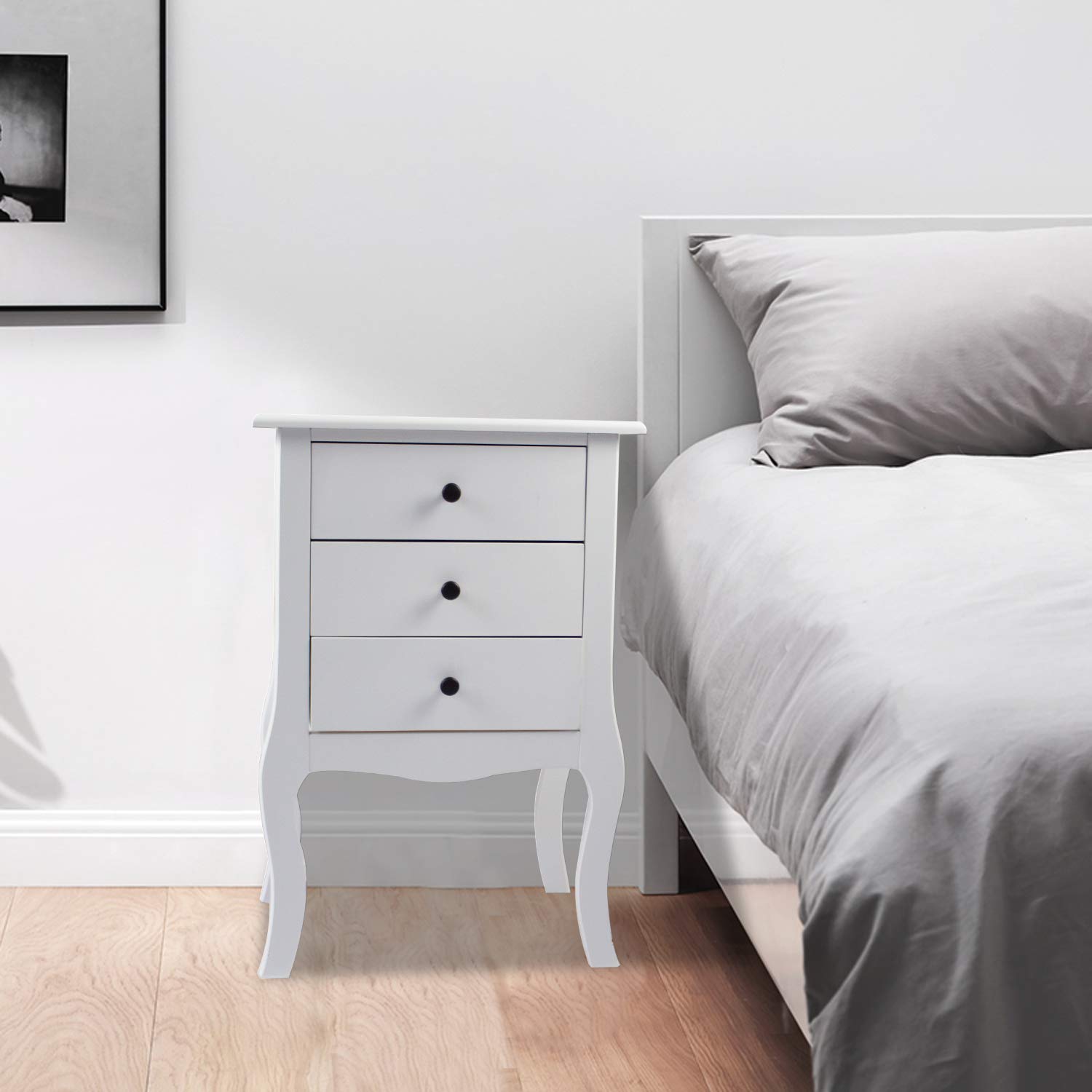Modern White Wooden Nightstand with 3 Drawers - Tall Bedside Table, End Table & Accent Table for Bedroom, Living Room & Office - Perfect for Storing Books, Lamps & Bedroom Essentials