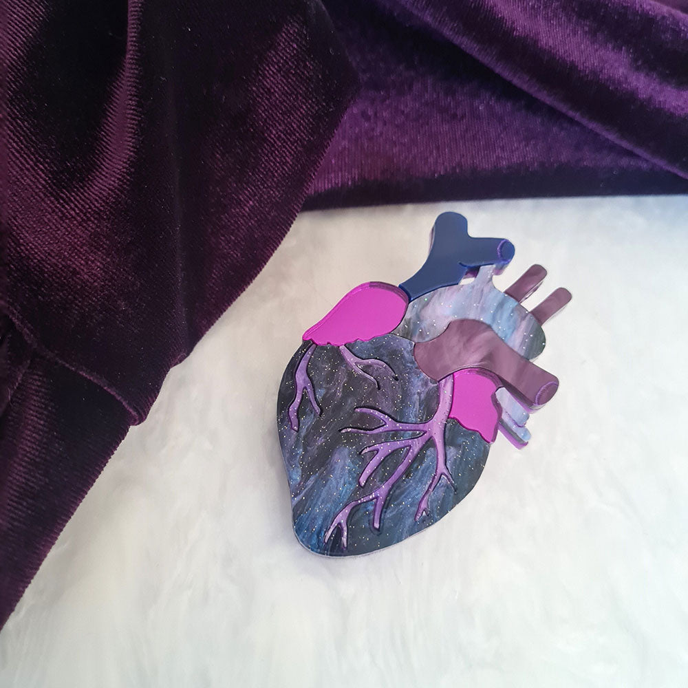 Anatomical Heart Necklace in Cosmic Purple - Unique Handmade Jewelry by Cherryloco | Perfect Gift for Valentine's Day, Anniversary & Medical Professionals
