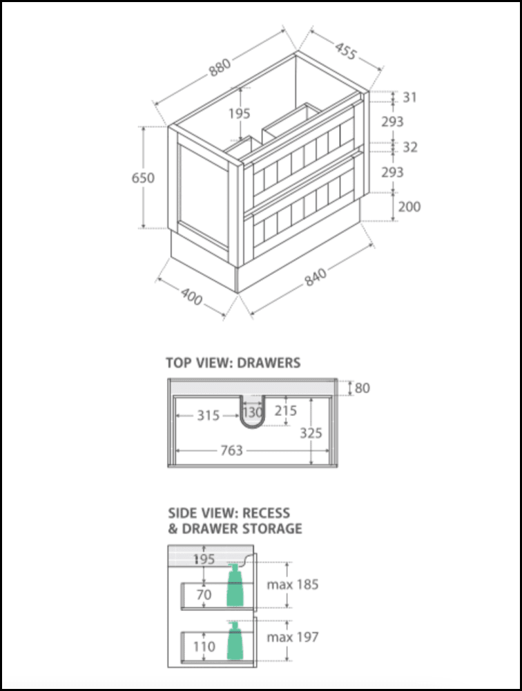 Fienza Dolce 900mm White Bathroom Vanity Unit with Kickboard - Modern TCL90TK Hampton Design for Small Spaces | Perfect for Apartments, Guest Bathrooms & Powder Rooms