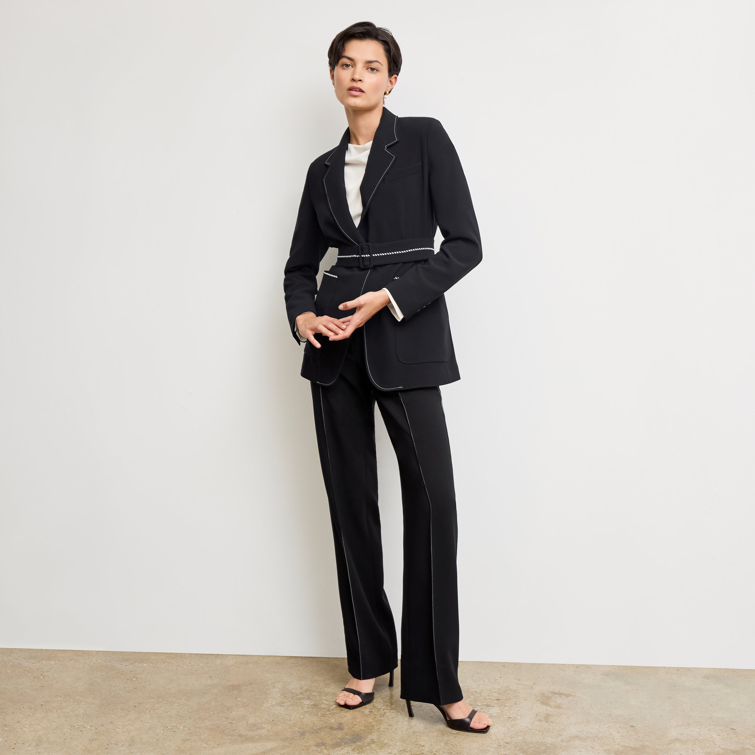 Lowen Jetset Pant - Everyday Stretch Crepe Pants with Topstitch Detail in Black | Comfortable Work Pants & Travel Pants for Women