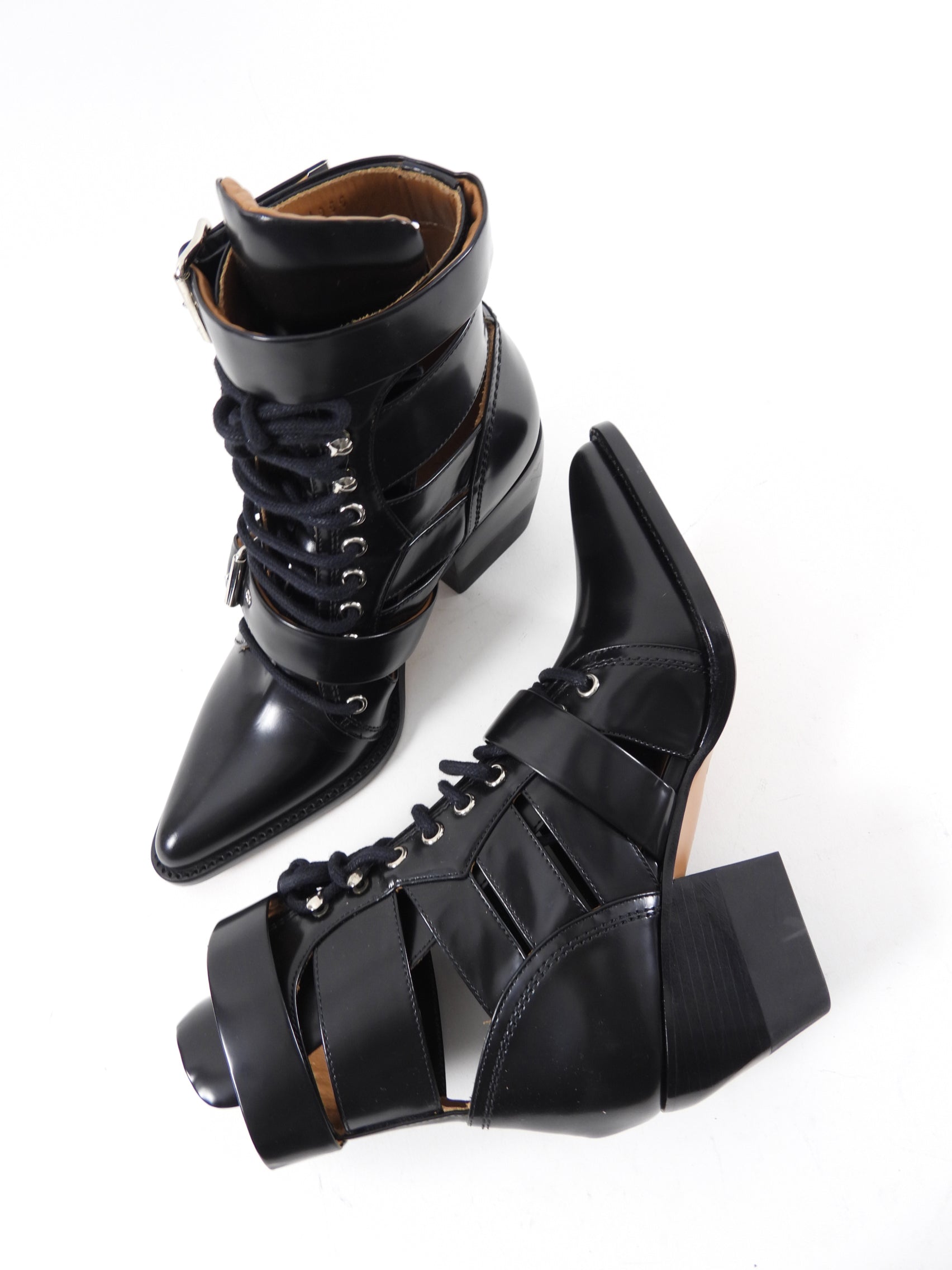 Chloe Black Glossed Leather Rylee Boots Women's Size 37 - Stylish Knee-High Boots for Fall & Winter Fashion, Office Wear & Night Out