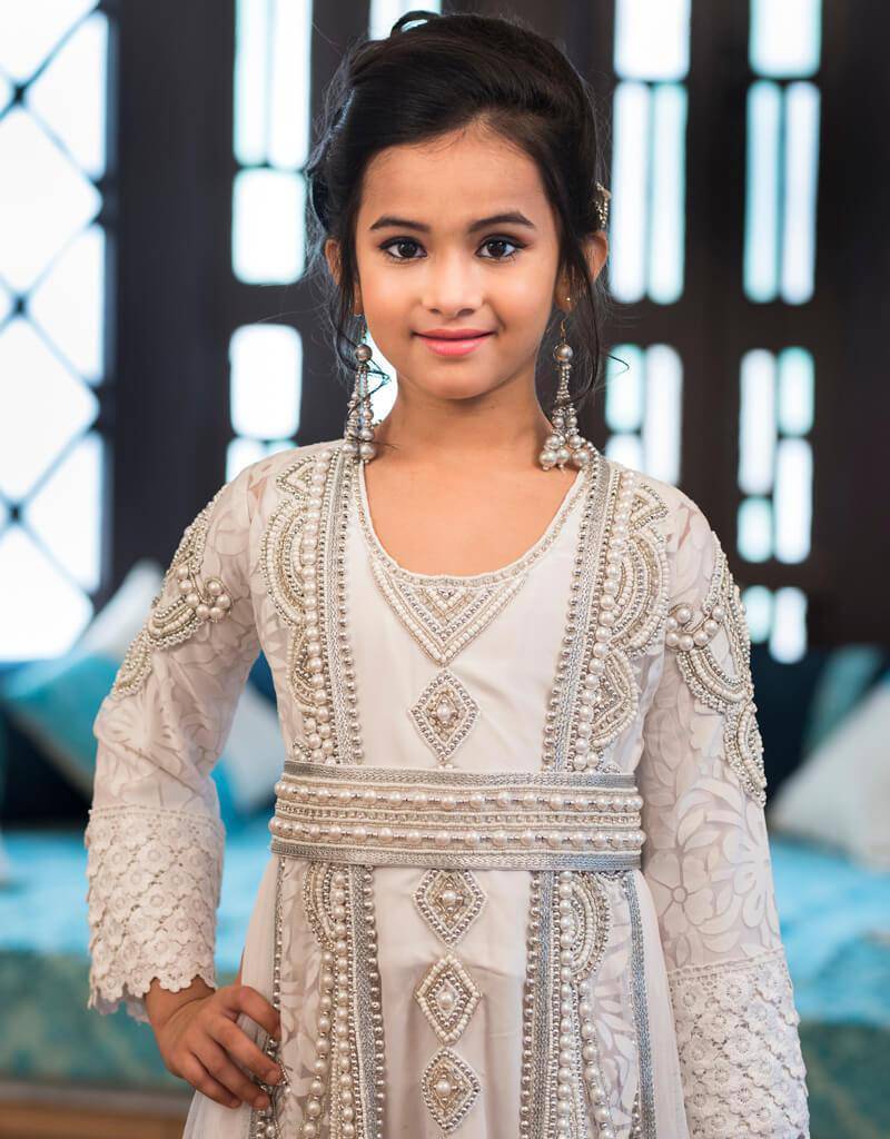 Arabic Moroccan Long Sleeve Caftan for Kids - Traditional Elegant Dress for Special Occasions & Holidays