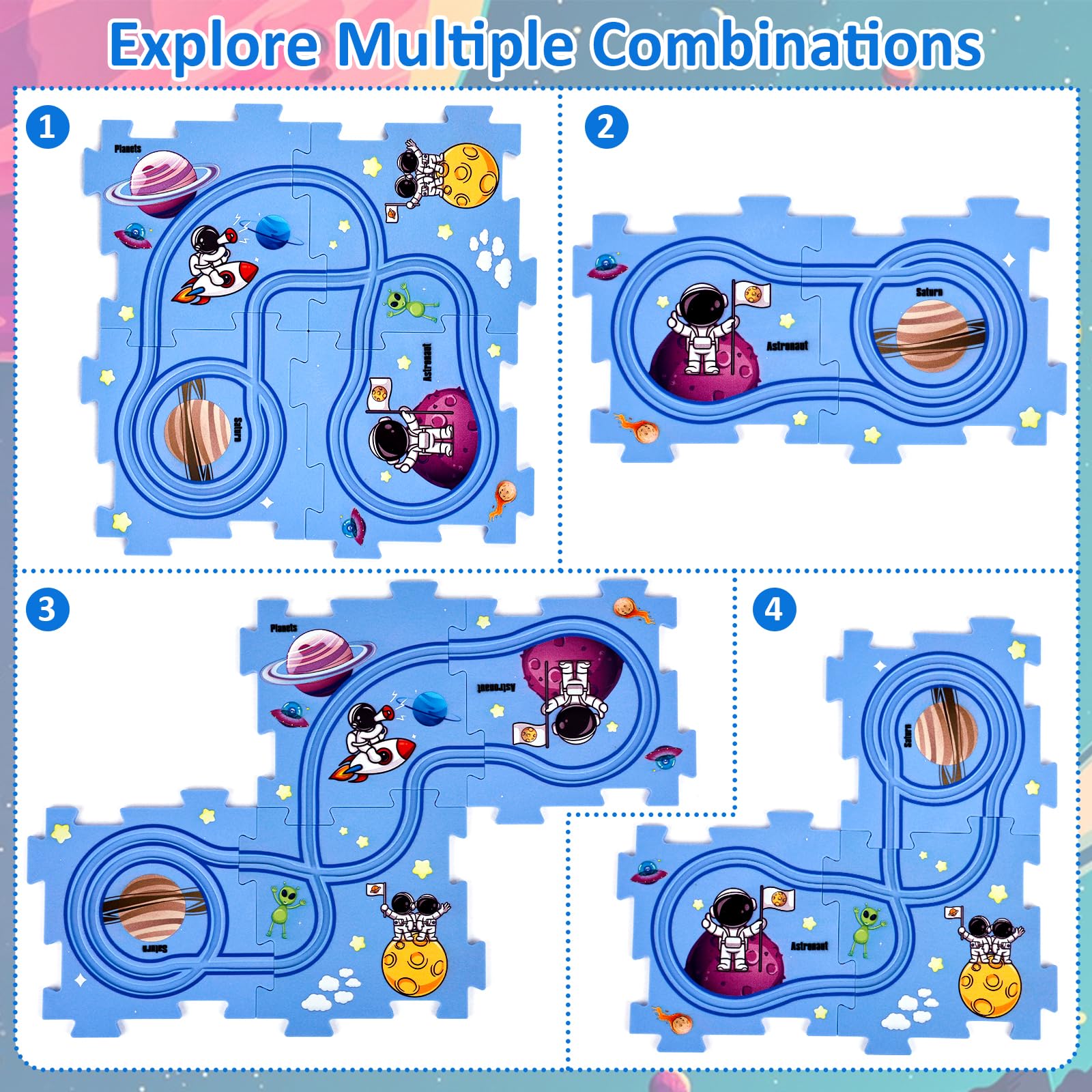 25PCS Space Themed Puzzle Racer Track Set - Educational STEM Toy for Kids, Interactive Race Car Play Set with Puzzle Tracks - Perfect for Birthday Gifts & Indoor Playtime
