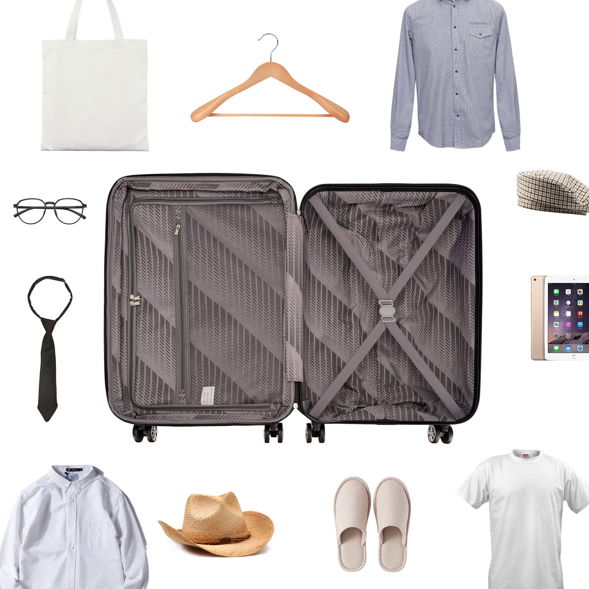 3-Piece Expandable ABS Hardshell Luggage Set with Spinner Wheels & TSA Lock - 20/24/28 Inch Carry-On Suitcases for Family Travel (White & Brown) - Perfect for Air Travel, Business Trips & Vacation Getaways