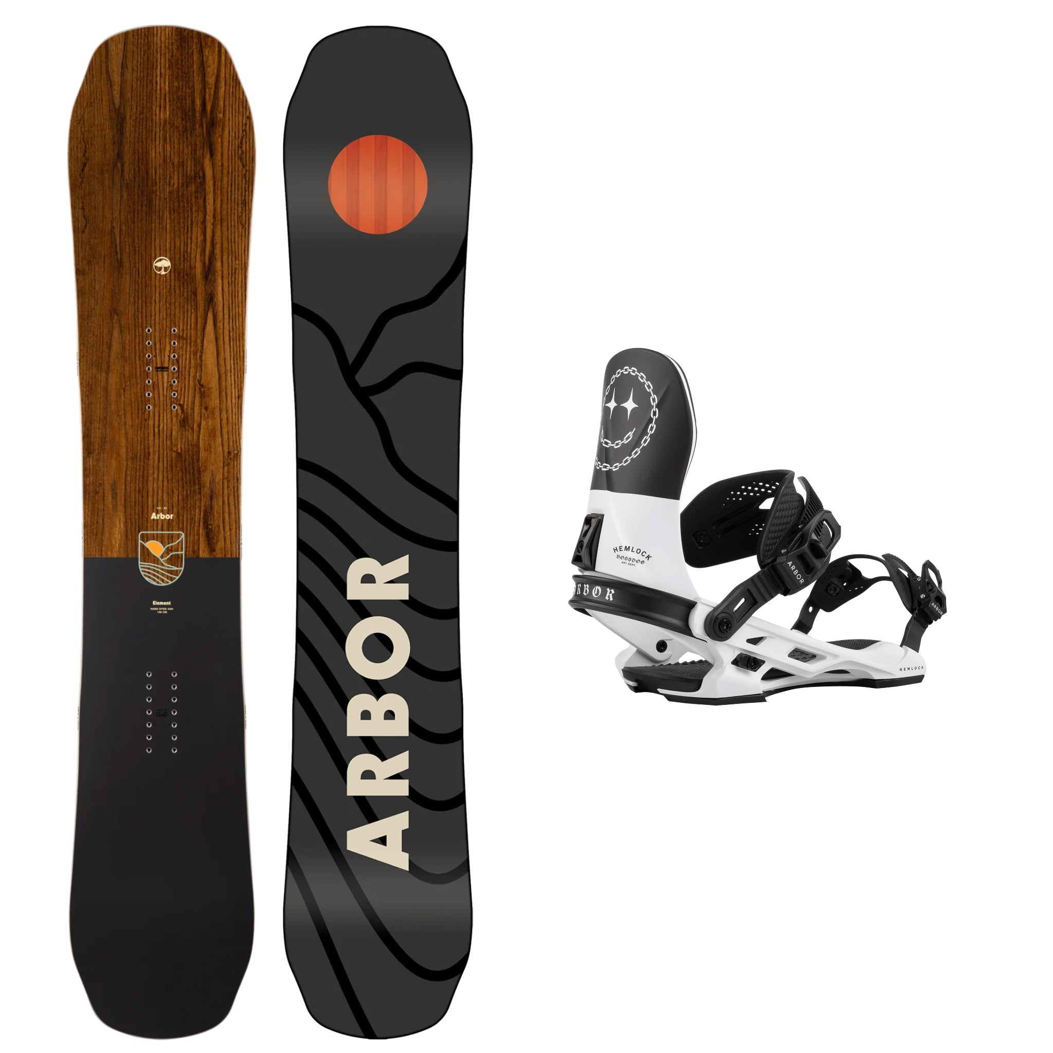 2025 Arbor Element Rocker Snowboard with Hemlock Boss Dog Bindings - All-Mountain Freestyle Snowboard for Men & Women | Perfect for Powder, Park & Backcountry Riding