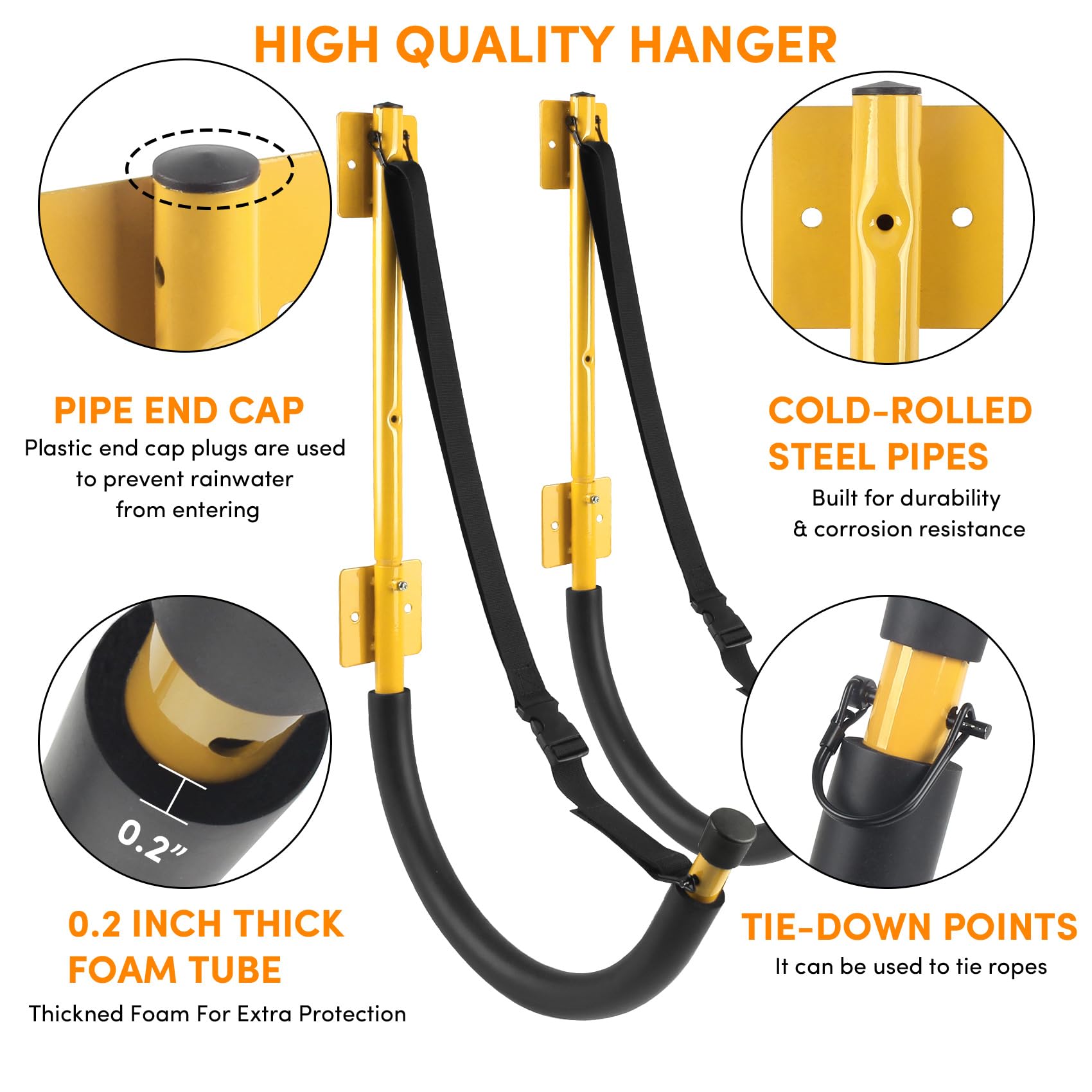 Heavy Duty Kayak Wall Mount Storage Rack with Straps - 100 LB Capacity Kayak Hanger for Garage, Paddle Boards, Surfboards, Bikes, Ladders, SUP & Snowboard - Perfect for Garage, Shed or Outdoor Storage Organization