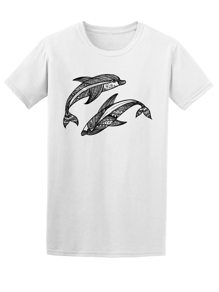 Sea Dolphin Tribal Graphic T-Shirt for Men - White Cotton Crewneck Tee | Casual Wear, Beach Outfits, Summer Style