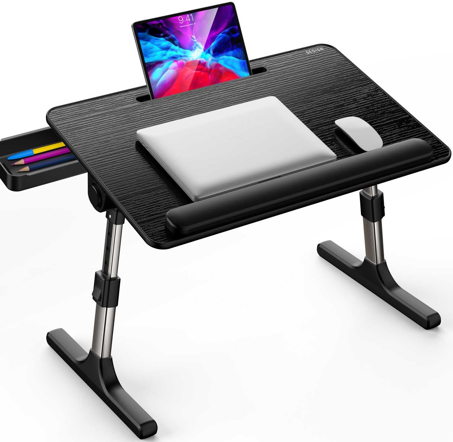 Besign LT07 Extra Large Adjustable Laptop Stand - Portable Foldable Lap Desk for Bed, Sofa & Office Use - Ergonomic Notebook Computer Table for Working, Reading, Writing & Breakfast in Bed (Black)