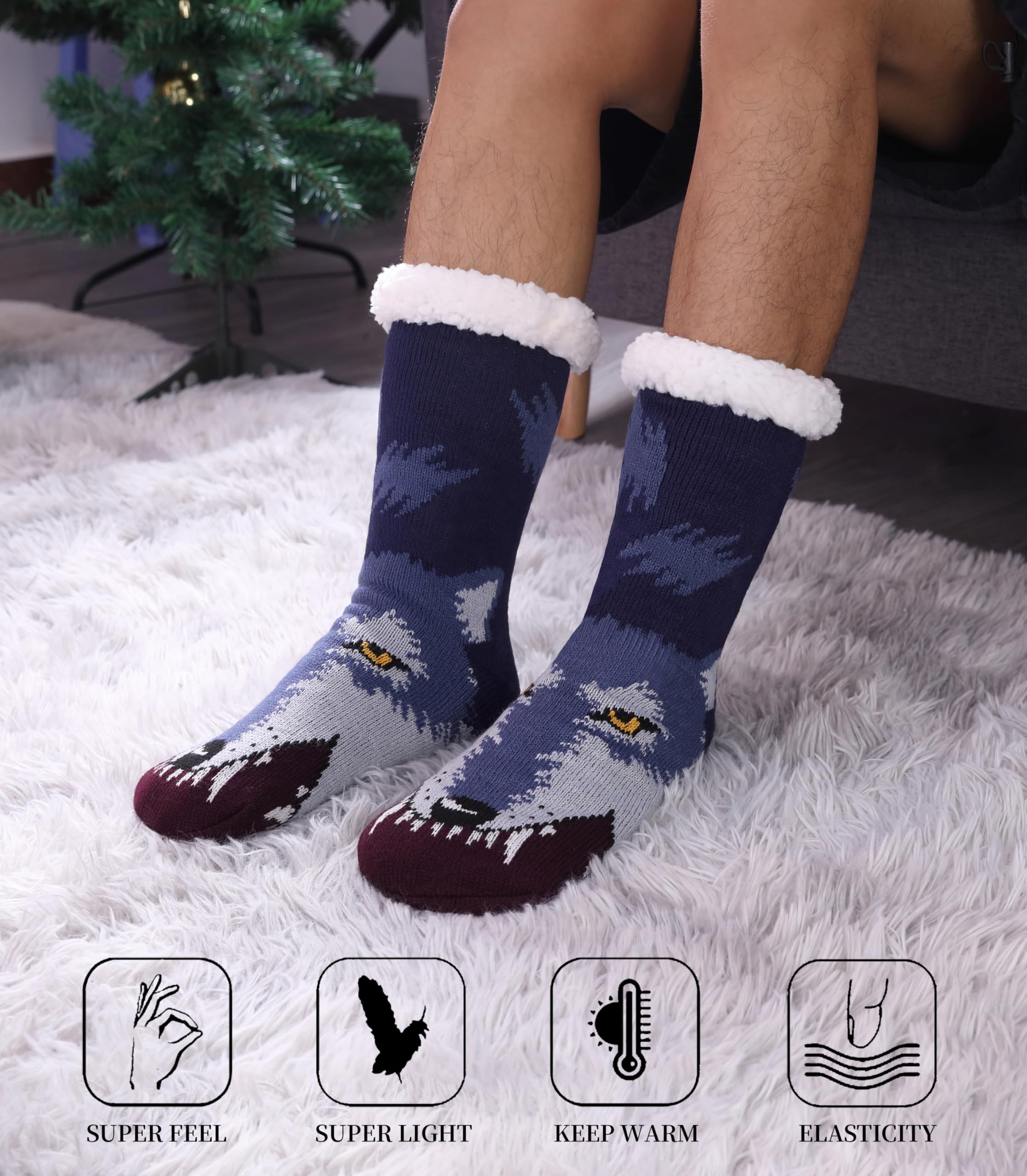 Men's Non-Slip Slipper Socks with Grippers - Winter Warm Fuzzy Cozy Indoor/Outdoor House Shoes - Perfect for Home, Office & Travel Comfort
