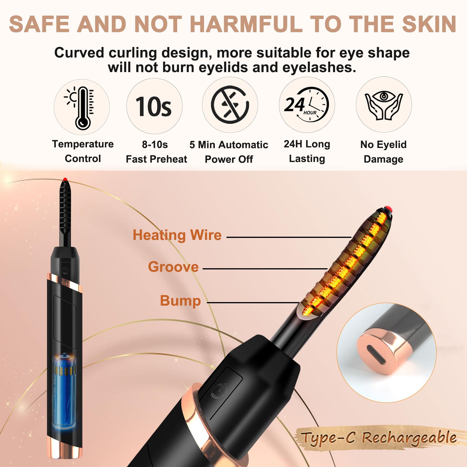 2024 Upgraded Rechargeable Heated Eyelash Curler with Built-in Comb - Black | Electric Lash Curling Tool for Natural Long-Lasting Curves | Perfect for Daily Makeup, Travel & Special Occasions