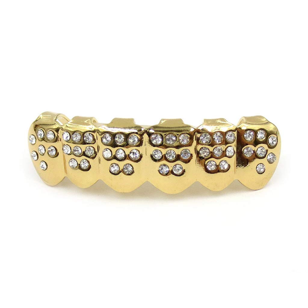 Stylish Gold & Silver Teeth Grillz Set for Men & Women - Top & Bottom Bling Jewelry for Hip Hop Fashion & Party Wear