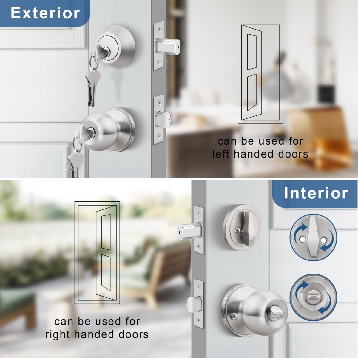 5-Pack Stainless Steel Keyed Alike Door Knobs - Satin Nickel Exterior Handles for Home Security