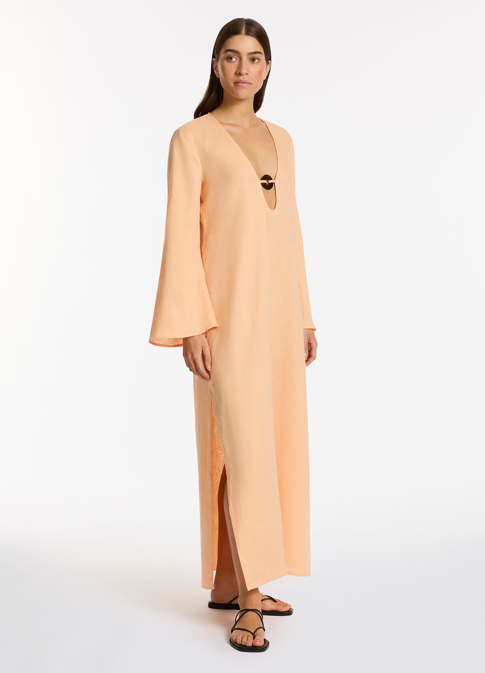 Mattala Maxi Kaftan Dress for Women - Flowy Peach Beach Cover Up, Summer Boho Tunic - Perfect for Vacations, Pool Parties & Resort Wear