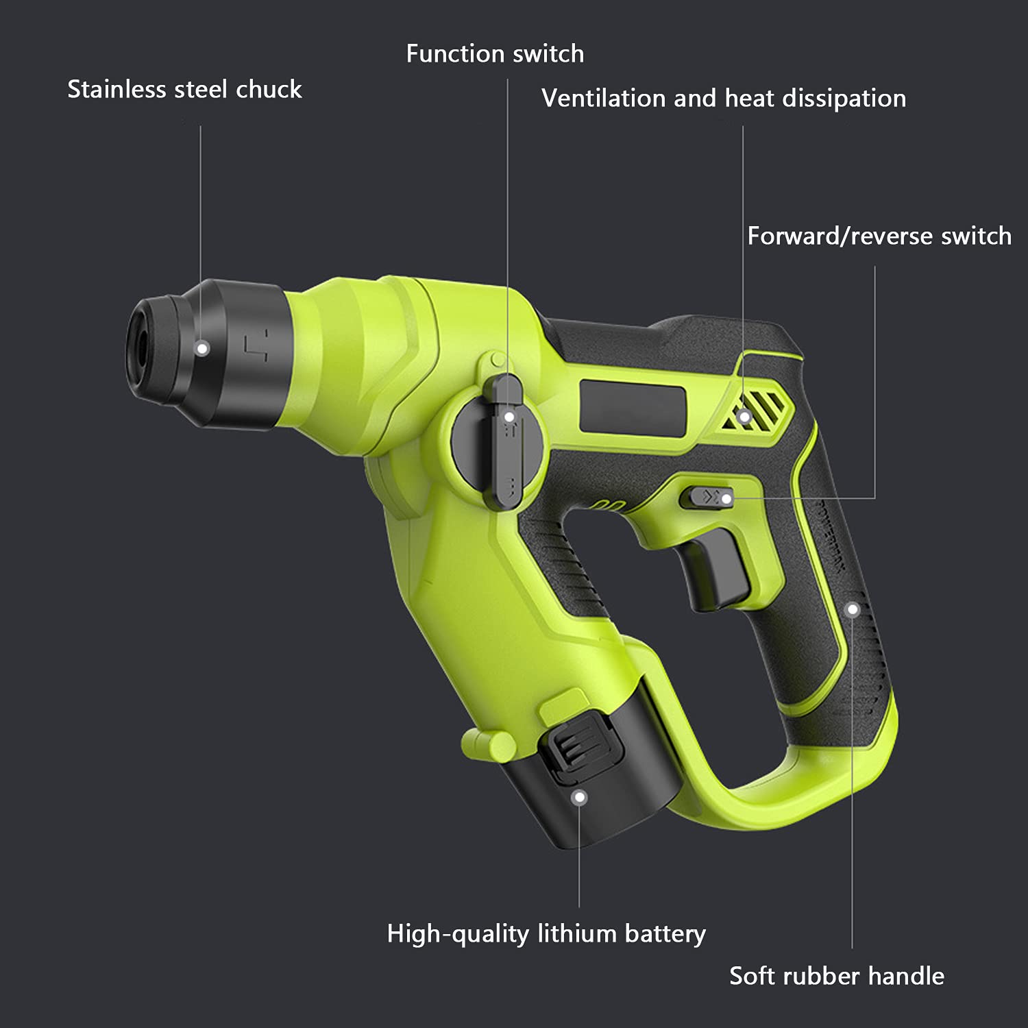 3-in-1 Cordless Drill & Hammer Driver Set with 2 Lithium Batteries - Electric Screwdriver, Power Drill & Hammer Tool for DIY Projects, Home Repairs & Construction Work