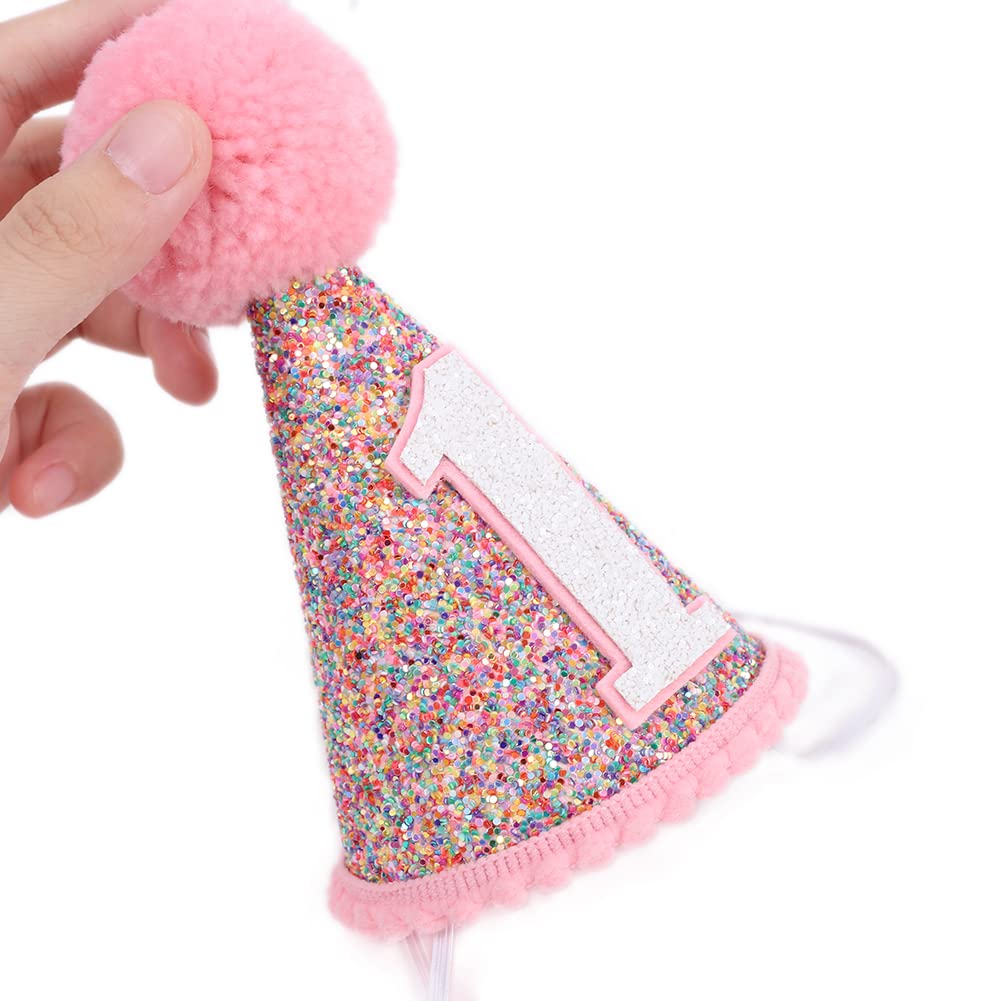 Sparkly Rainbow Cone Birthday Hat - Glitter Party Hat for Birthday Celebrations, Festive Rainbow Party Decorations - Perfect for Birthday Parties, Baby Showers & Carnival Events