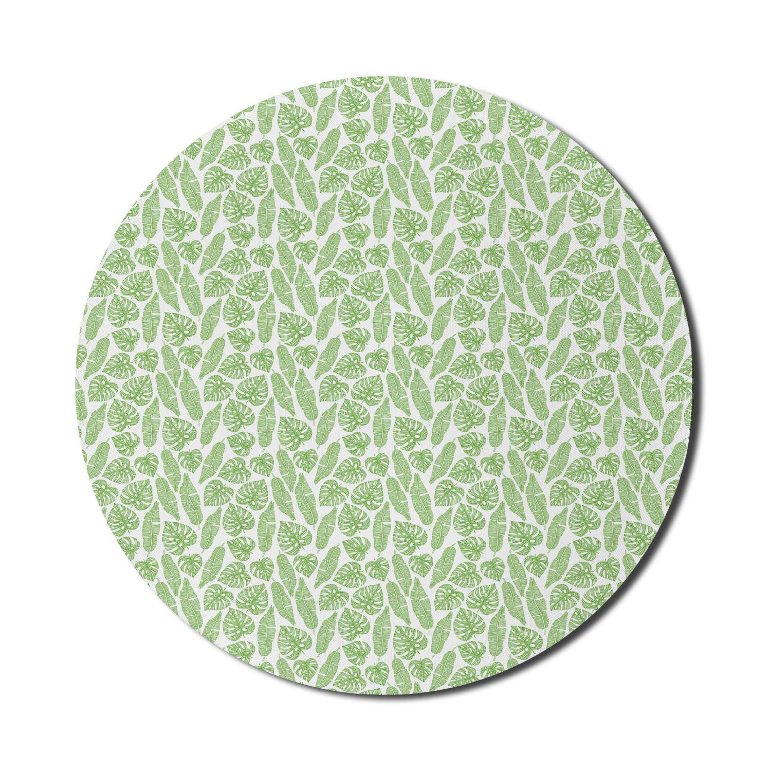 Ambesonne Aloha Round Mouse Pad - Non-Slip Thick Rubber Gaming Mousepad with Tropical Hawaiian Jungle Leaves Design, 8 Inch, Lime Green & White | Perfect for Computer, Office, and Gaming Setup