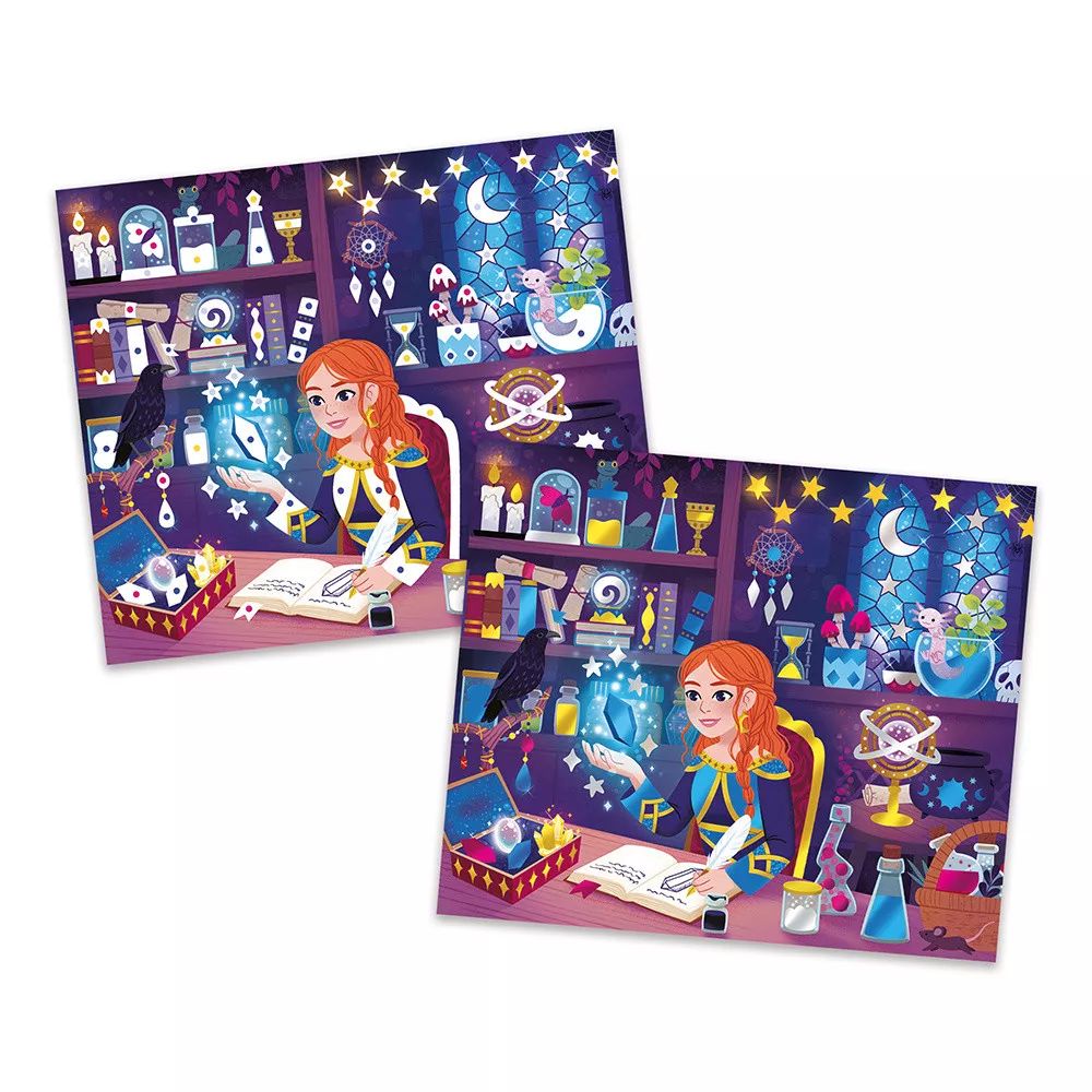 Janod Magic School Foil Art Kit - Creative DIY Craft for Kids Ages 6-12 - Sparkling Foil Stickers & Activity Book - Perfect for Birthday Gifts, Classroom Projects & Arts and Crafts Time