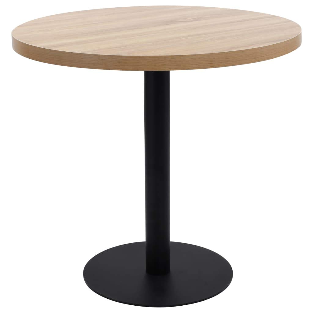 vidaXL Light Brown Round Bistro Table with MDF Top & Steel Legs - Compact Dining Table for Small Spaces, Bars, Restaurants & Outdoor Cafes - Perfect for Breakfast Nooks, Patios & Cozy Home Dining