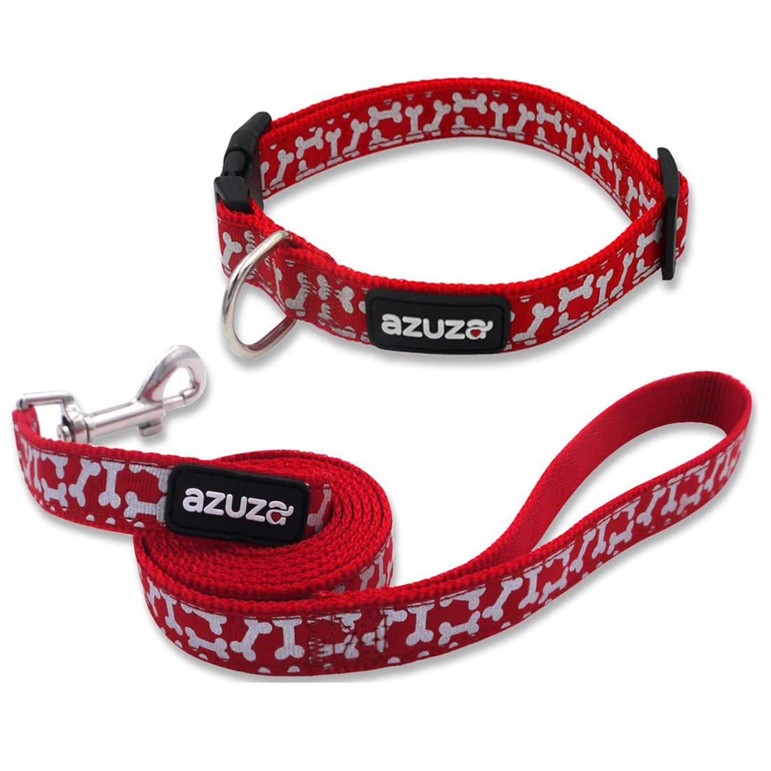 Azuza Reflective Dog Collar and Leash Set - Adjustable Nylon Pet Collar with Matching Leash for Small, Medium & Large Dogs - High Visibility Safety Gear for Night Walks, Jogging & Outdoor Adventures