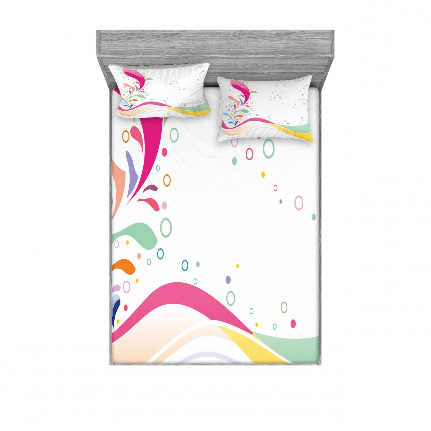 Ambesonne Floral 2-Piece Full Size Fitted Sheet Set with 4 Pillow Shams - Vivid Bubbles Dots Pattern Multicolor Bedding Decor for Home, Guest Room & Dorm | Soft Wrinkle-Resistant Microfiber Sheets