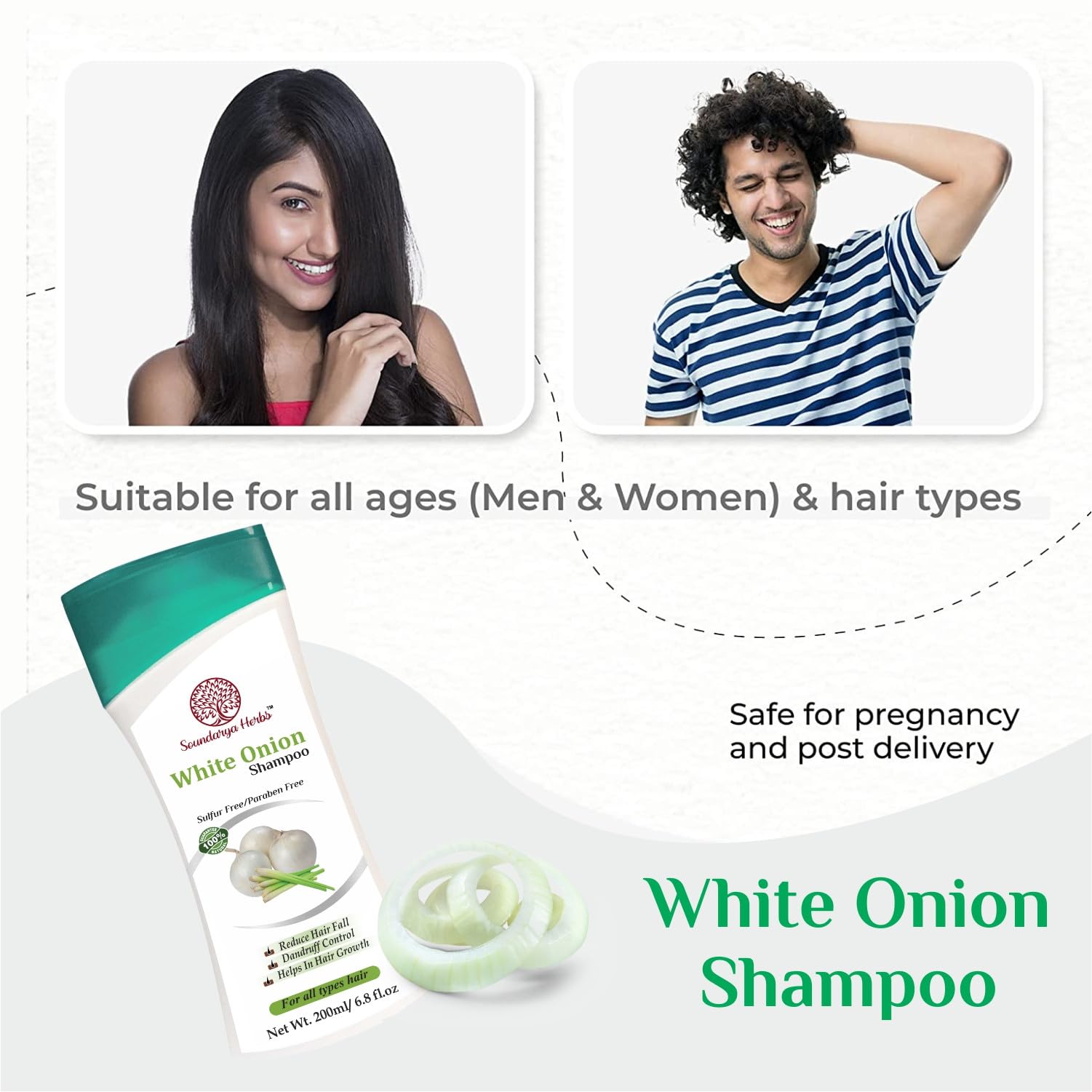 Soundarya Herbs Onion Hair Shampoo for Hair Growth - 200ml Natural Sulfate-Free Shampoo for Healthy, Strong & Shiny Hair - Best for Dry, Damaged Hair & Scalp Care at Home
