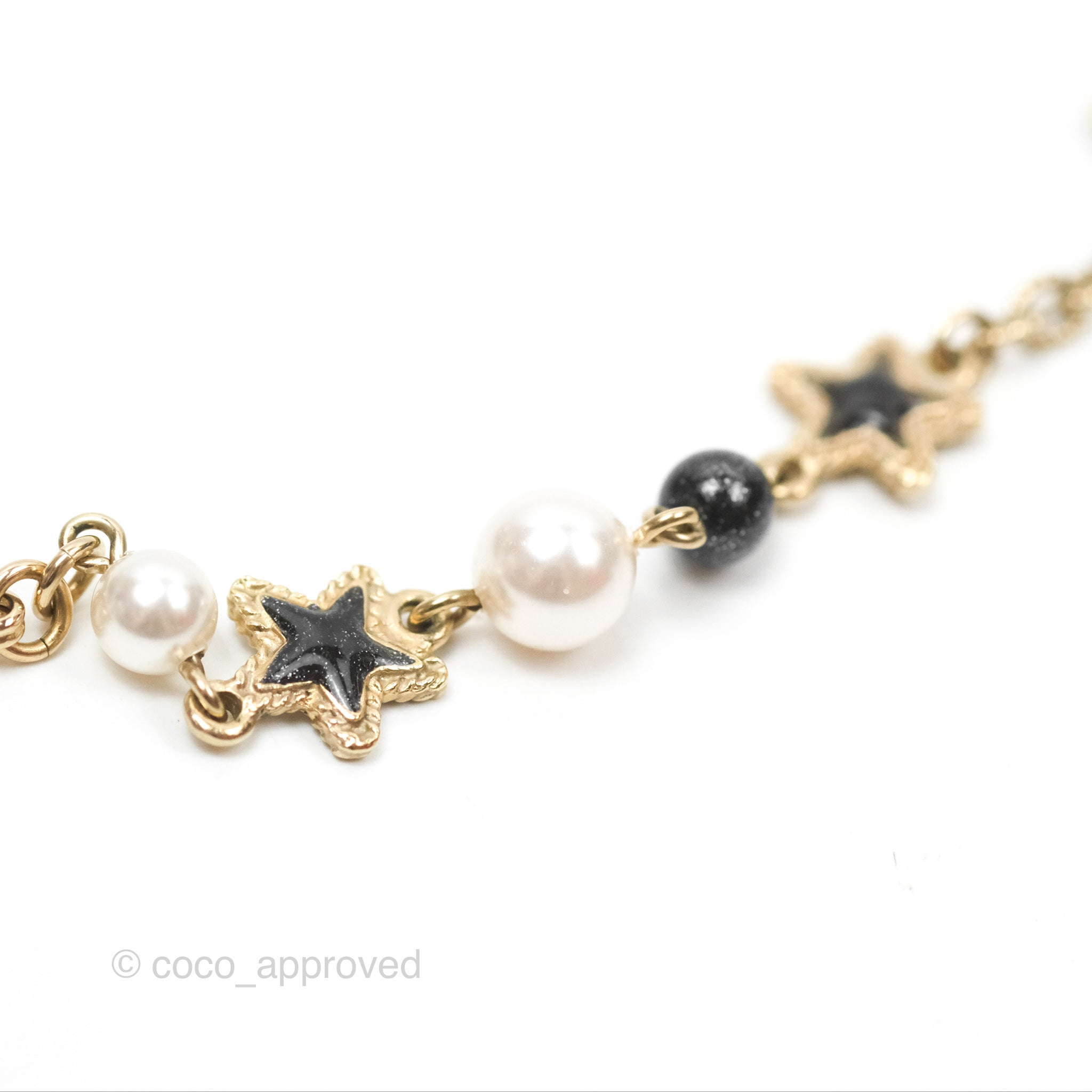Chanel CC Pearl Star Black Pendant Bracelet in Gold Tone - Elegant 20S Fashion Jewelry for Women, Perfect for Parties, Weddings & Special Occasions